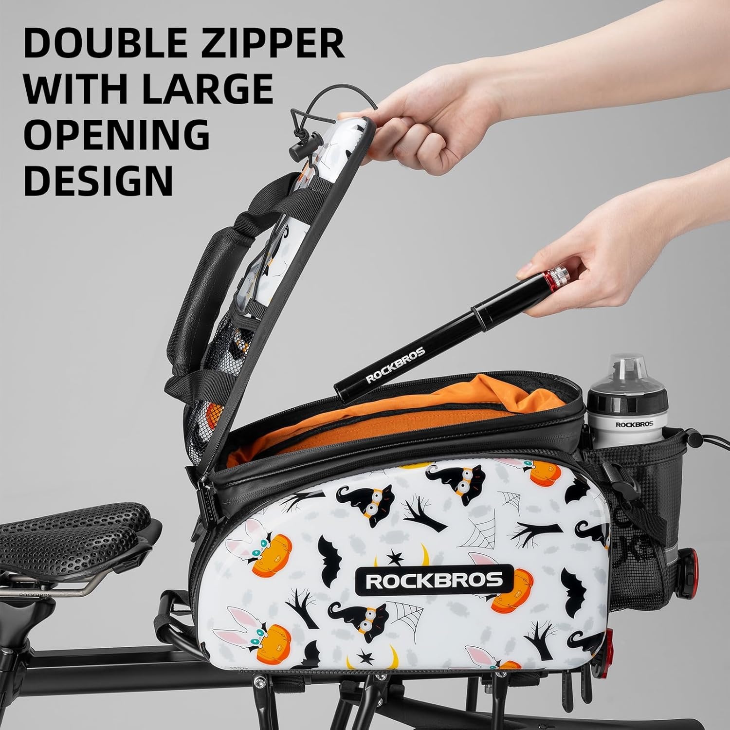 imageROCKBROS Bike Rack Bag Trunk Waterproof Carbon Leather Bicycle Rear Seat Cargo Pack Pannier HandbagWhite