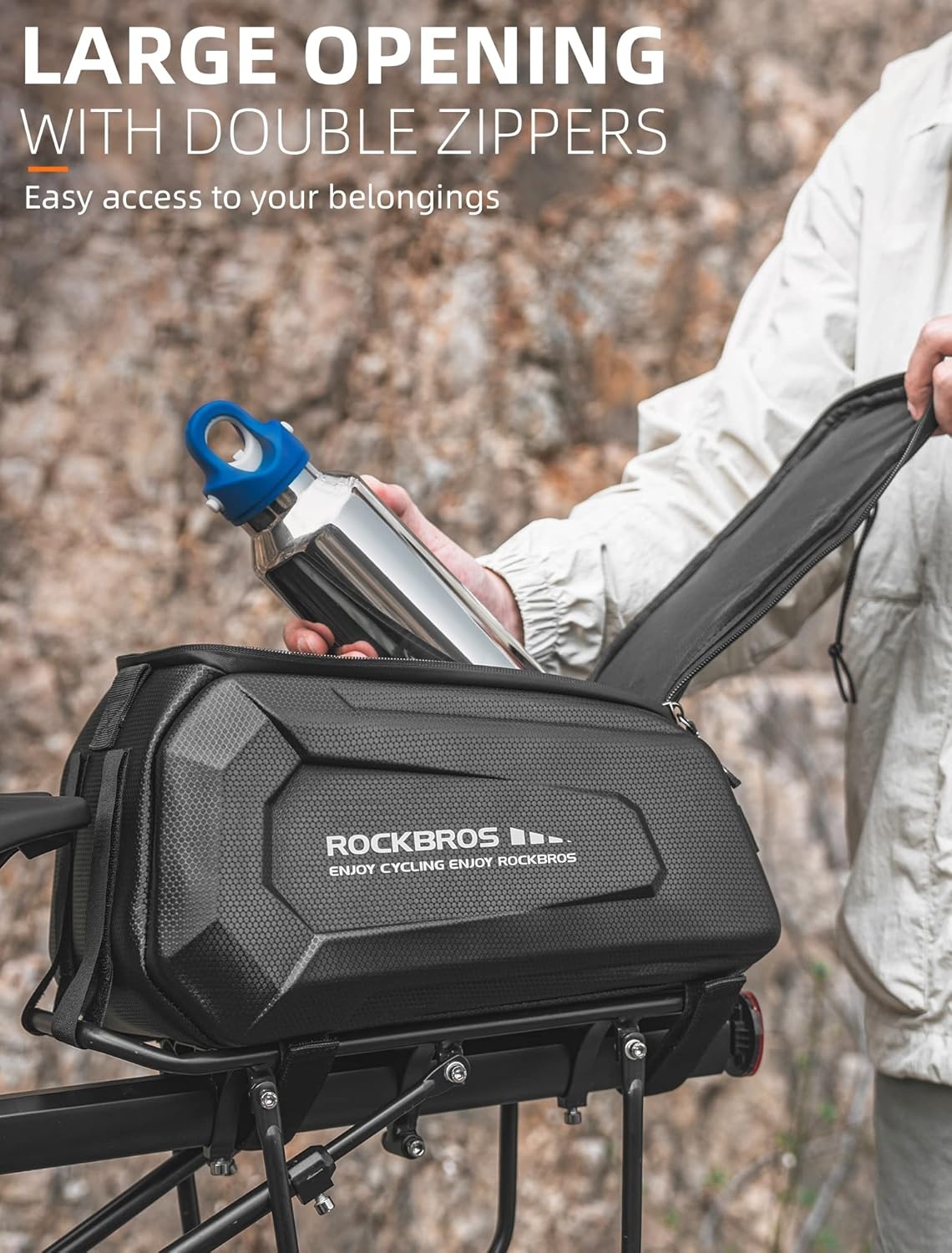 imageROCKBROS Bike Rack Bags 9LHard Shell Bicycle Rear Rack Bag Large Pannier for Bicycle Rear Rack Bags Bike Rear Seat Bag Bike Trunk Bag Ebike Battery Bag Bike Saddle Bag for Rear Rack Bike Accessories