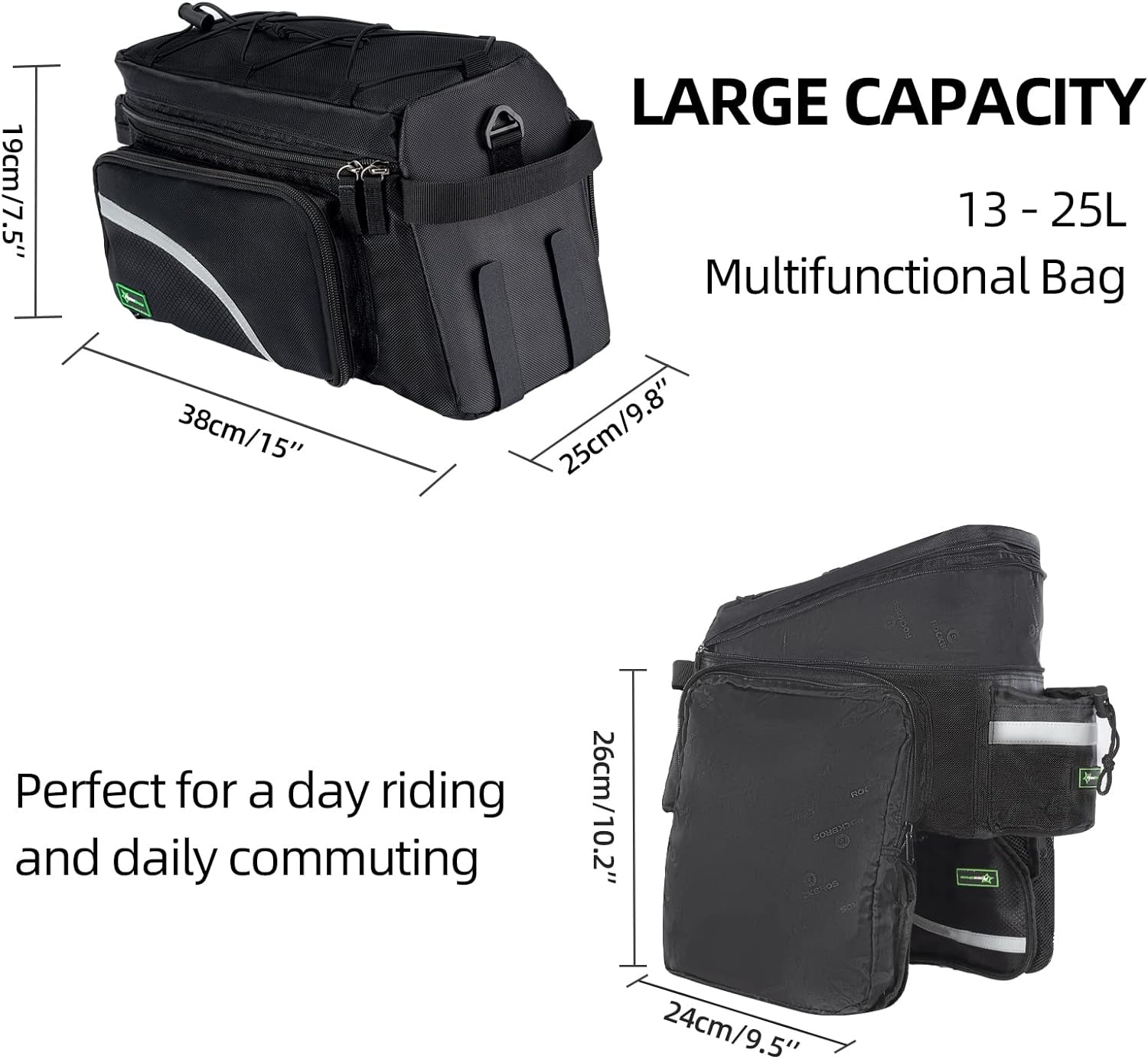 imageROCKBROS Bike Trunk Bag 13L25L Bike Rear Rack Bag Bike Cargo Rack Bag Rear Rack Carrier Bag