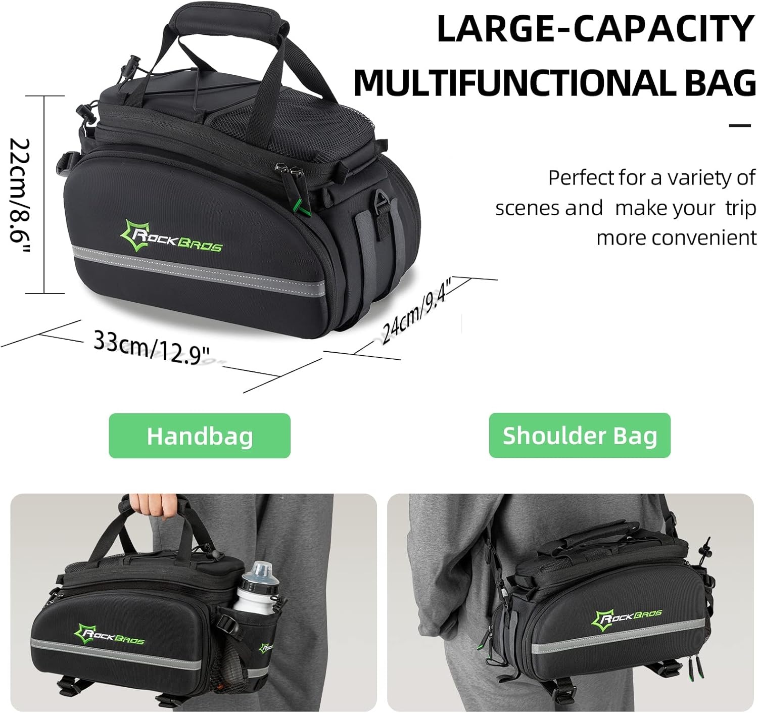 imageROCKBROS Bike Trunk Bag 17L45L Bike Rear Rack Bag WaterproofBlack Grey