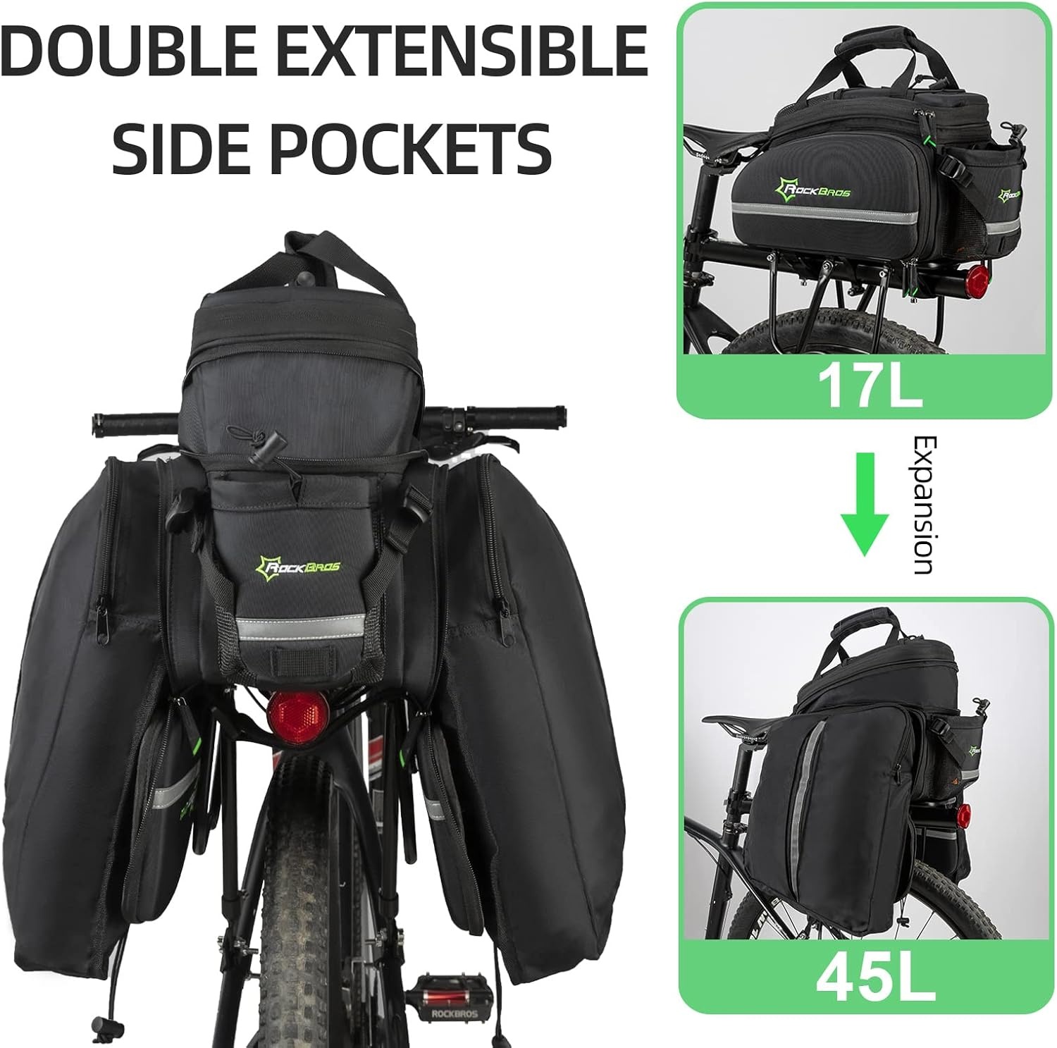 imageROCKBROS Bike Trunk Bag 17L45L Bike Rear Rack Bag WaterproofBlack Grey