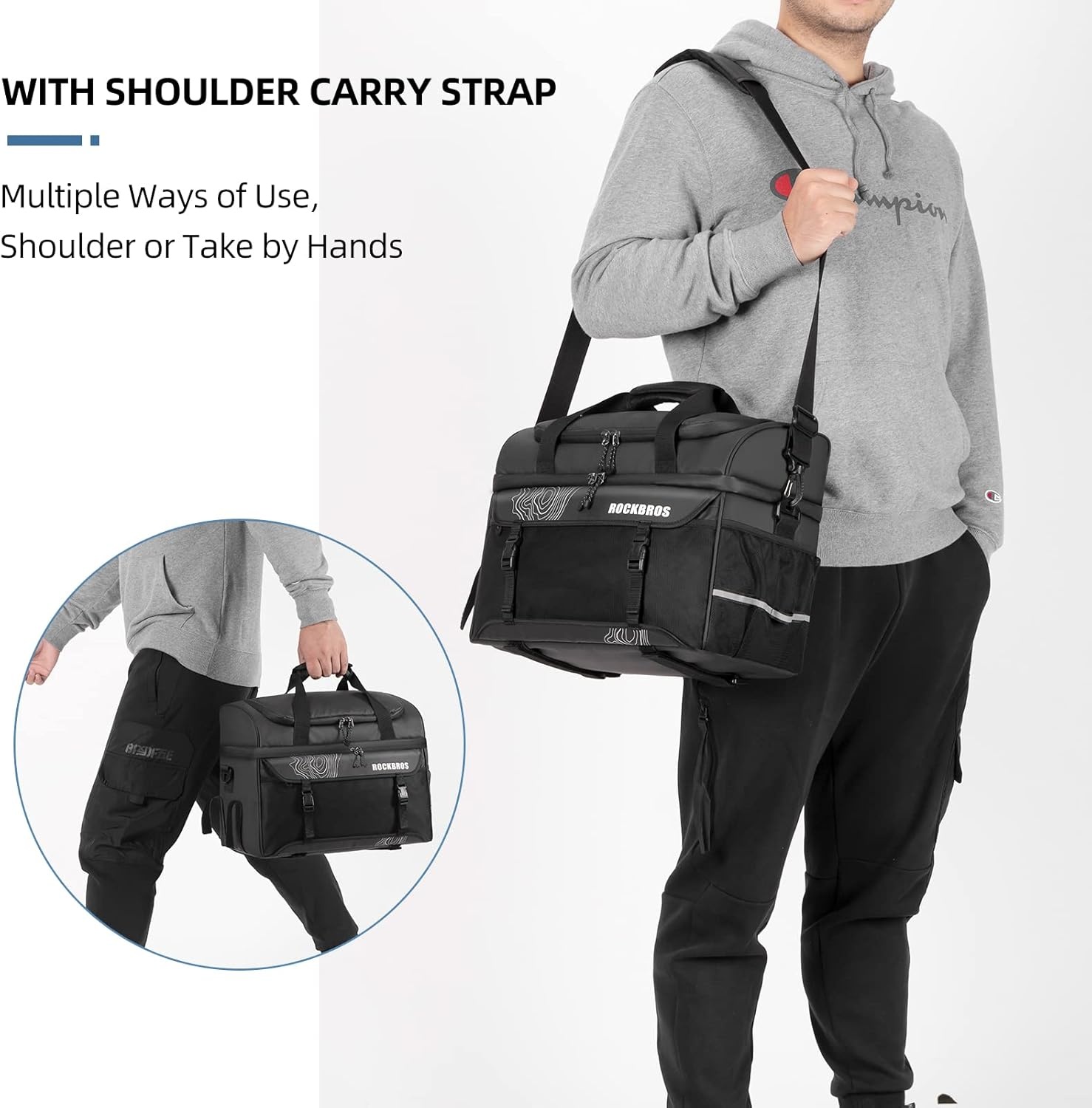 imageROCKBROS Bike Trunk Cooler Bag Bicycle Rack Rear Seat Carrier Bag Insulated Bike Panniers for Bicycle Commuter Shoulder Bag 11L Storage Luggage Bags for Cycling Accessories eBike Cargo Travel