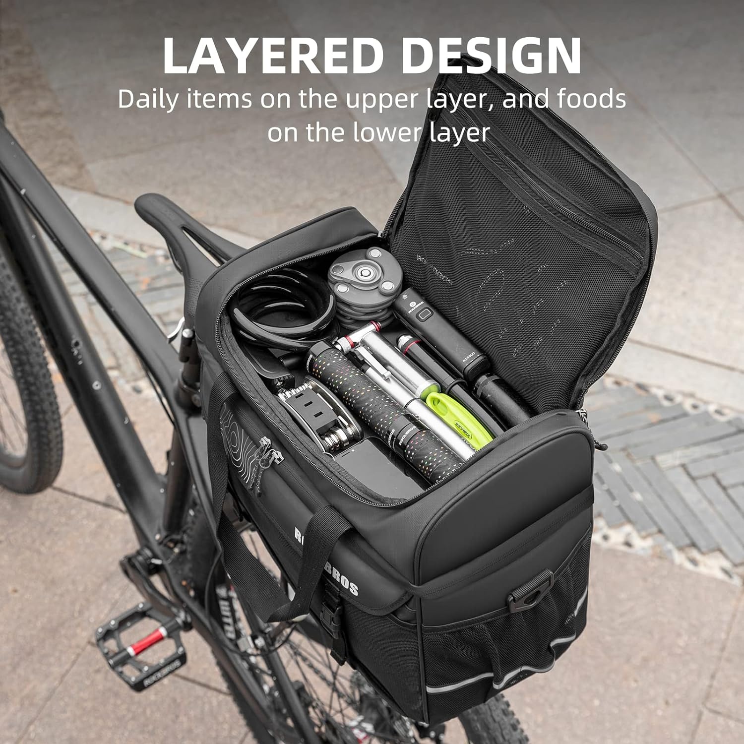 imageROCKBROS Bike Trunk Cooler Bag Bicycle Rack Rear Seat Carrier Bag Insulated Bike Panniers for Bicycle Commuter Shoulder Bag 11L Storage Luggage Bags for Cycling Accessories eBike Cargo Travel