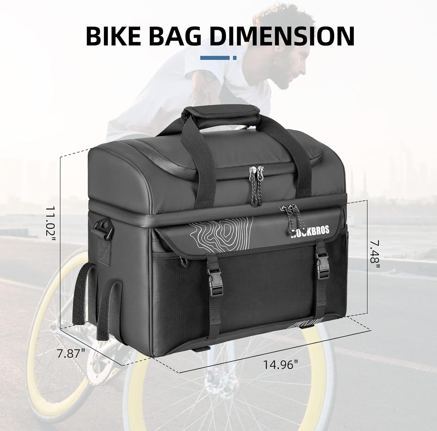 imageROCKBROS Bike Trunk Cooler Bag Bicycle Rack Rear Seat Carrier Bag Insulated Bike Panniers for Bicycle Commuter Shoulder Bag 11L Storage Luggage Bags for Cycling Accessories eBike Cargo Travel