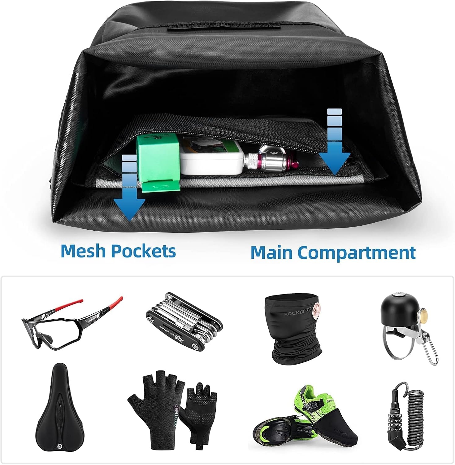 imageROCKBROS Front Roller Panniers Bag Front Rack Bike Bag Sturdy Shelf Package with Carrying Handle amp Free Shoulder Strap for Touring Picnic Commuting 1 PairBlack2