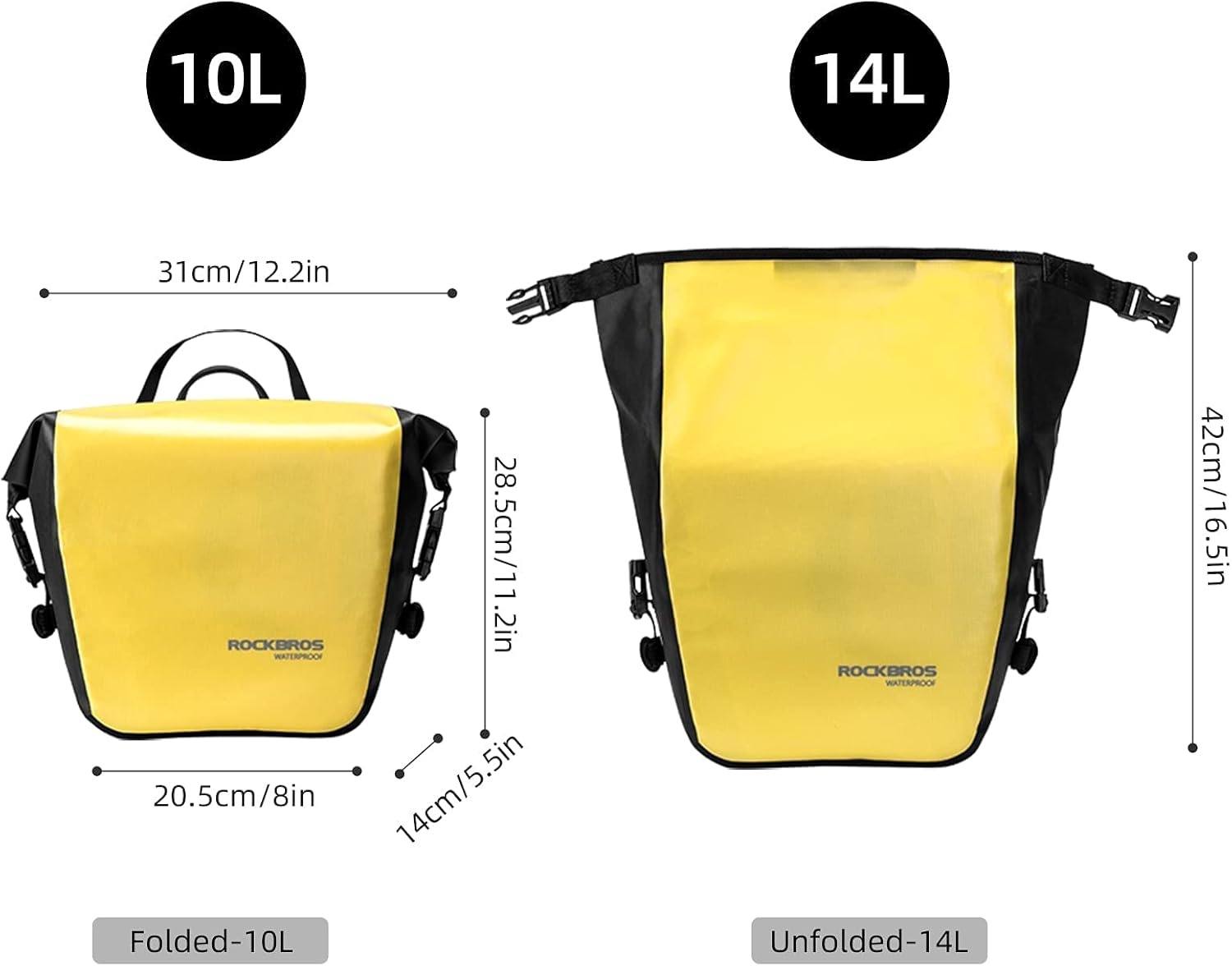 imageROCKBROS Front Roller Panniers Bag Front Rack Bike Bag Sturdy Shelf Package with Carrying Handle amp Free Shoulder Strap for Touring Picnic Commuting 1 PairYellow2