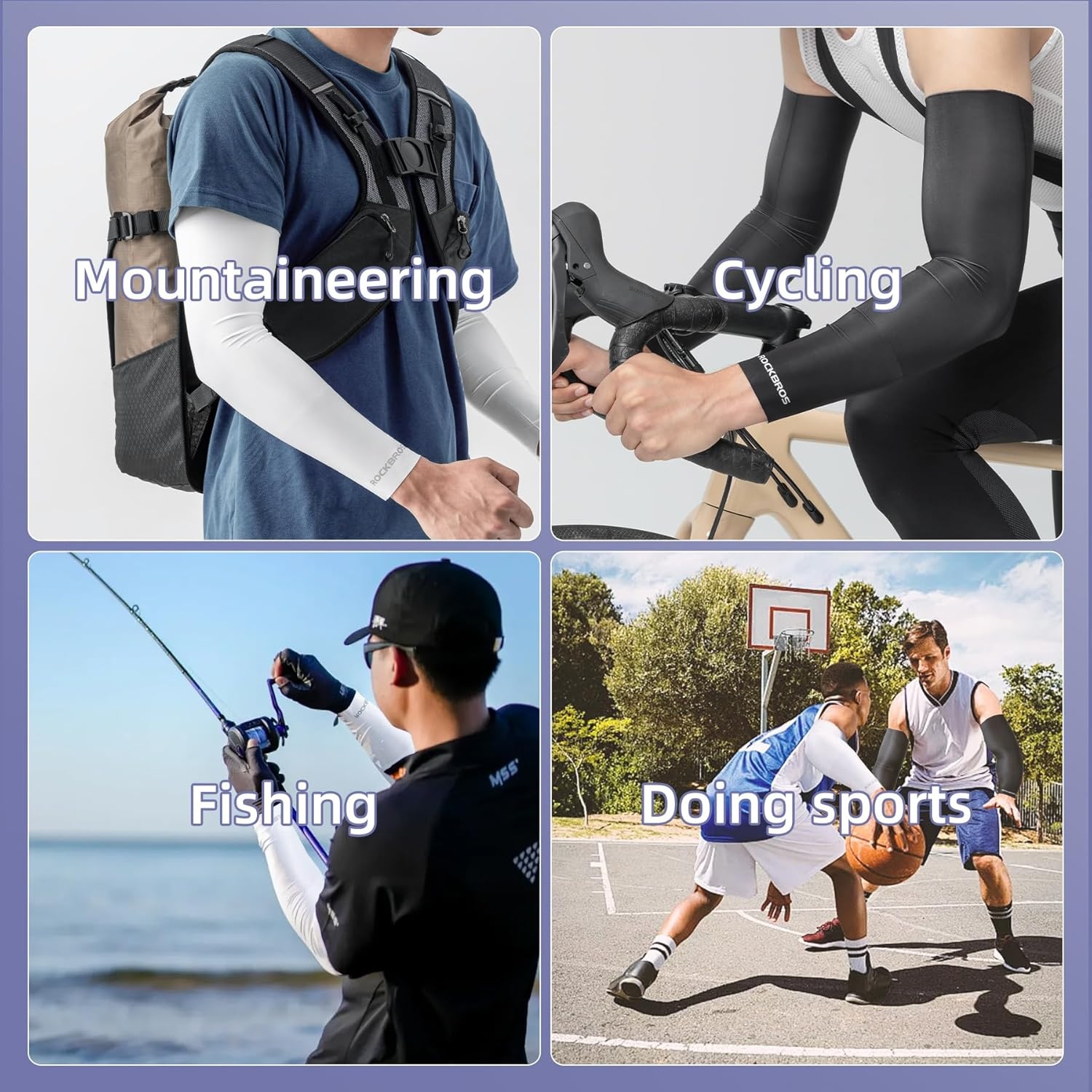 imageROCKBROS UV Sun Protection Compression Cycling Fishing Arm Sleeve for Men Women Youth Kids Basketball Shooting SleevesPurplem
