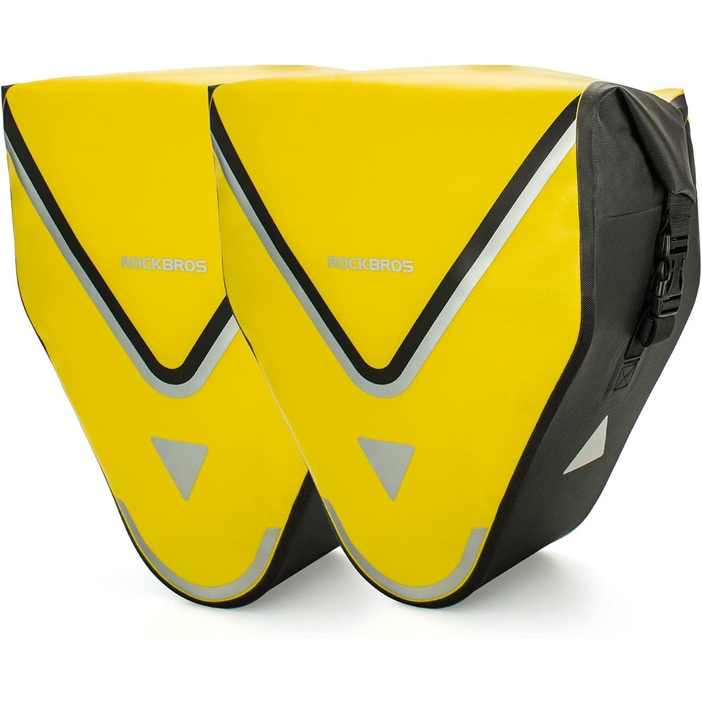 imageROCKBROS Bike Pannier Waterproof 27L Large Capacity Bike Bag Rear Rack Bicycle Pannier Bag Waterproof for Grocery Touring Cycling Triangle Grey1Triangle Yellow2