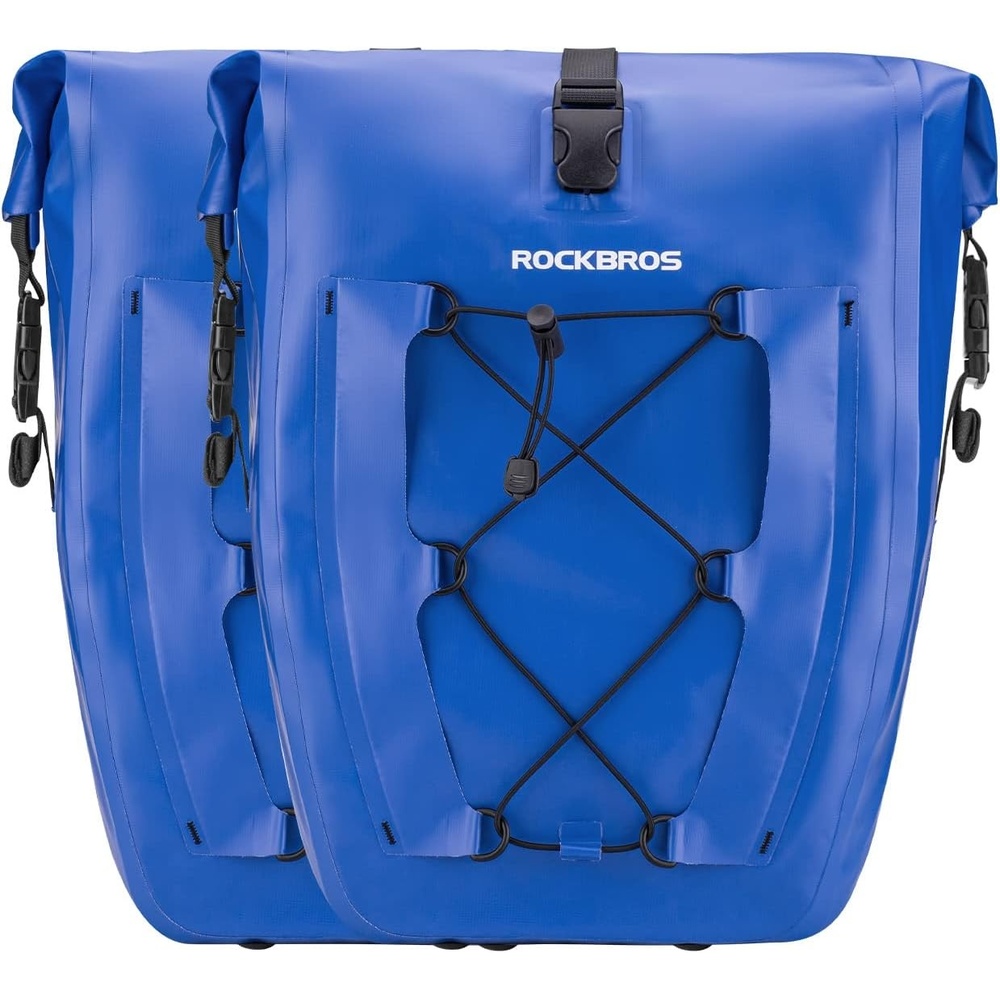 imageROCKBROS Bike Panniers Waterproof Bike Rear Rack Bag Max 30L Large Capacity Bike Rear Panniers for Cycling Traveling Commuting 2 PackBlue2