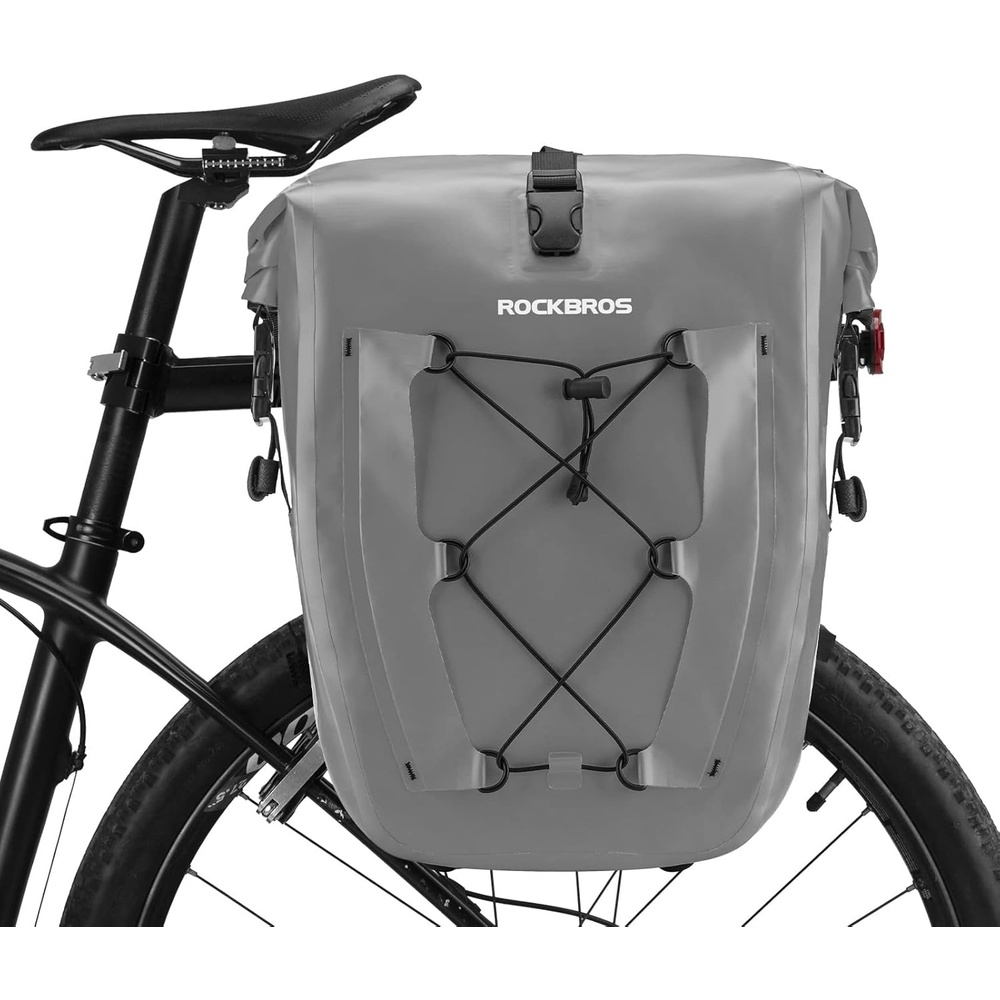 imageROCKBROS Bike Panniers Waterproof Bike Rear Rack Bag Max 30L Large Capacity Bike Rear Panniers for Cycling Traveling Commuting 2 PackGrey1