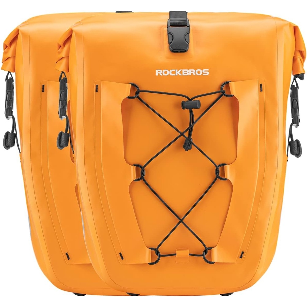 imageROCKBROS Bike Panniers Waterproof Bike Rear Rack Bag Max 30L Large Capacity Bike Rear Panniers for Cycling Traveling Commuting 2 PackOrange2