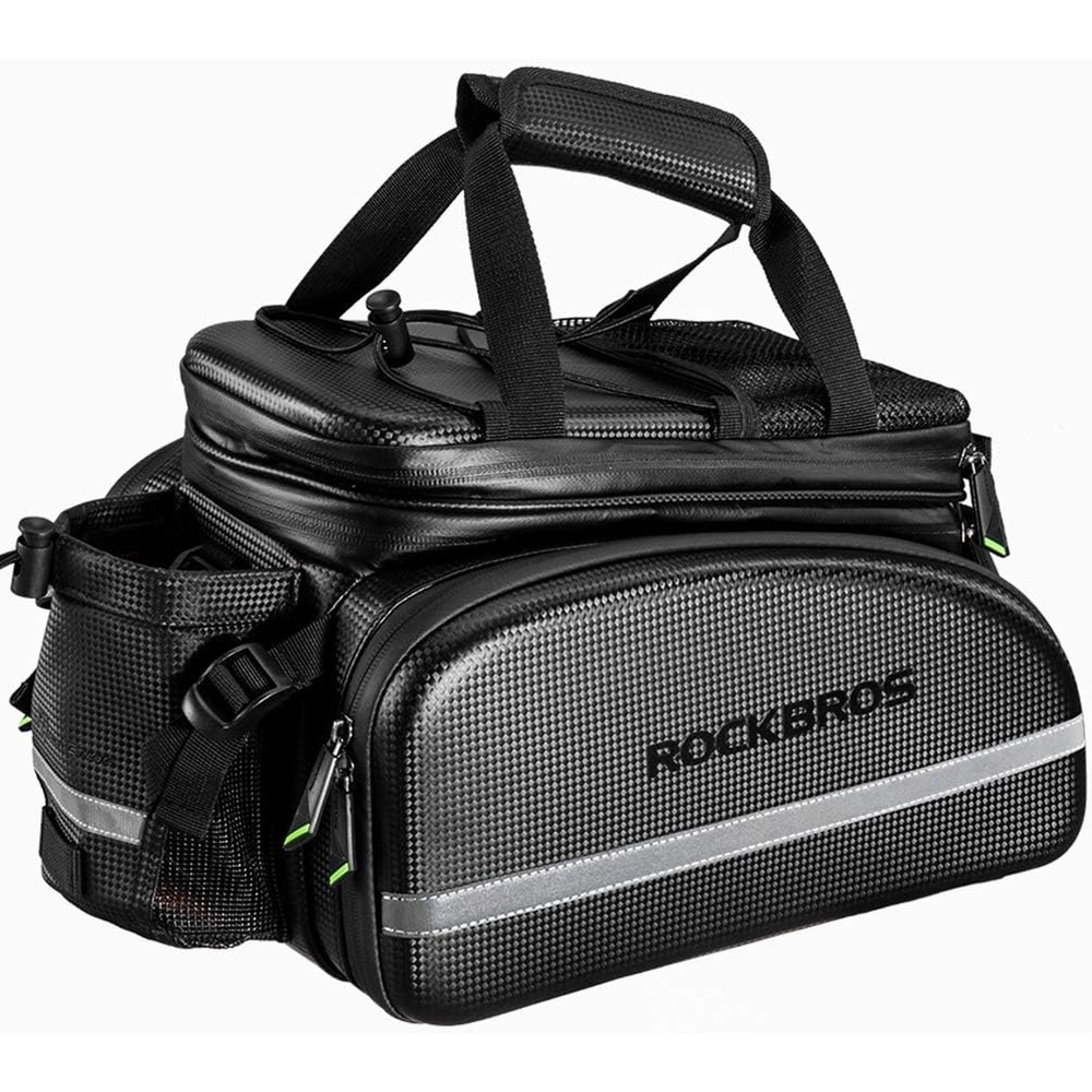 imageROCKBROS Bike Rack Bag Trunk Waterproof Carbon Leather Bicycle Rear Seat Cargo Pack Pannier HandbagBlack