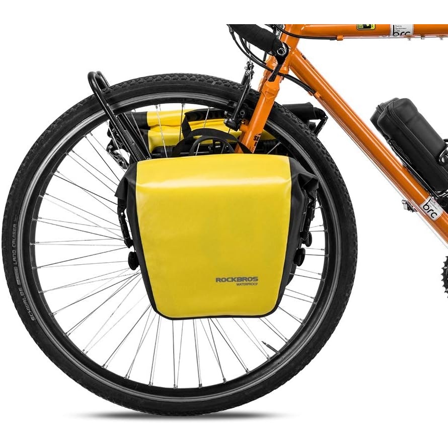 imageROCKBROS Front Roller Panniers Bag Front Rack Bike Bag Sturdy Shelf Package with Carrying Handle amp Free Shoulder Strap for Touring Picnic Commuting 1 PairYellow2