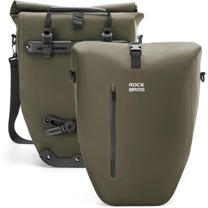 ROCKBROS Bike Panniers 20L Waterproof Roll Up Bike Rack Bag Adjustable Quick Release Buckles,Reflective for Road Mountain Cycling Traveling Commuting(Dark Green*2)