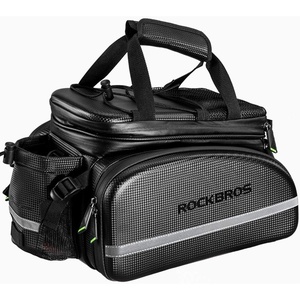 ROCKBROS Bike Rack Bag Trunk Waterproof Carbon Leather Bicycle Rear Seat Cargo Pack Pannier Handbag(Black)
