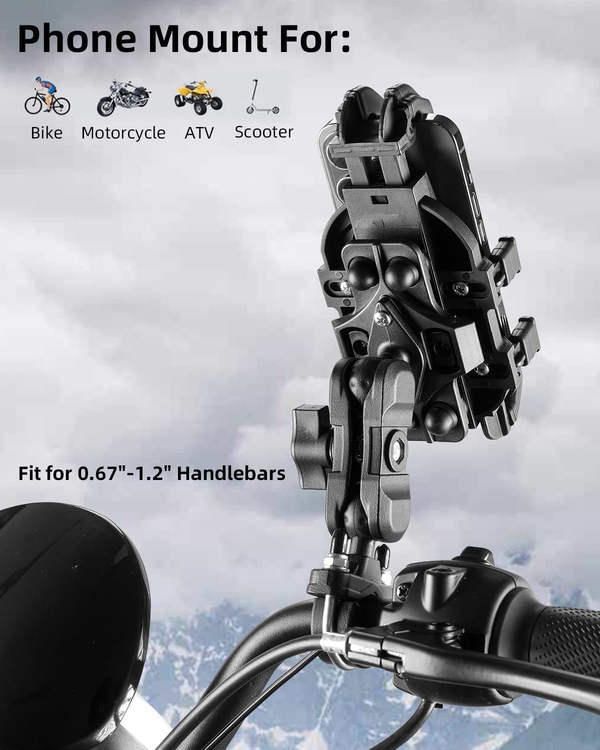 imageROCKBROS Aluminum Motorcycle Bike Phone Mount with Vibration Dampener for 4771 Phones Universal Handlebar Compatible with iPhone 16151413 Pro MaxUBracket Mount