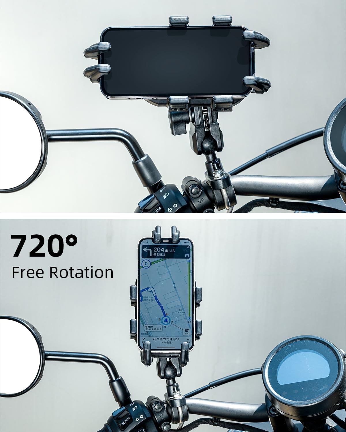 imageROCKBROS Aluminum Motorcycle Bike Phone Mount with Vibration Dampener for 4771 Phones Universal Handlebar Compatible with iPhone 16151413 Pro MaxUBracket Mount