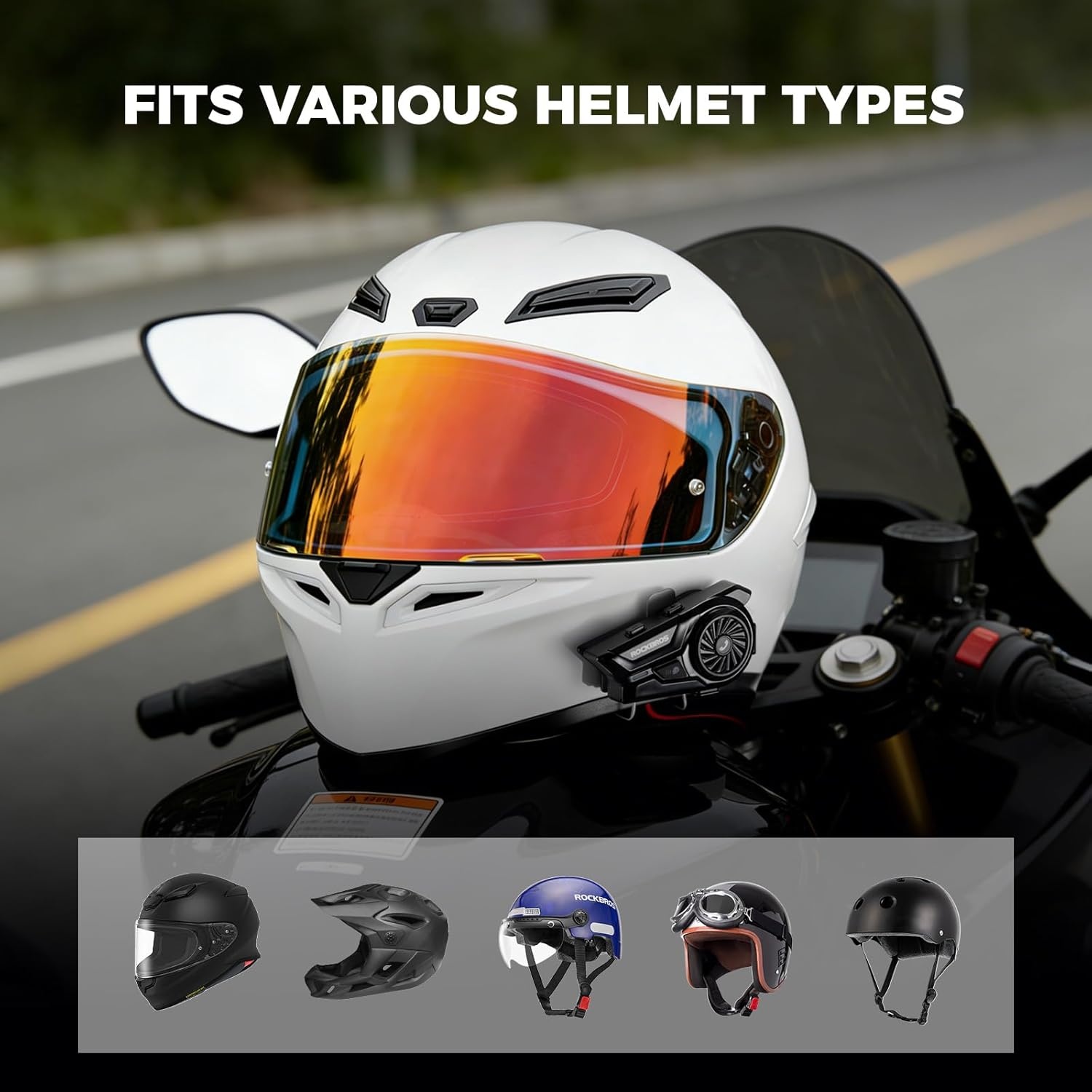imageROCKBROS Bike Motorcycle Helmet Bluetooth Headset R1 Versatile Helmet Fit2Way Bluetooth Communication System for Skiing Snowboarding MTB and Outdoor Cycling Helmet Activities