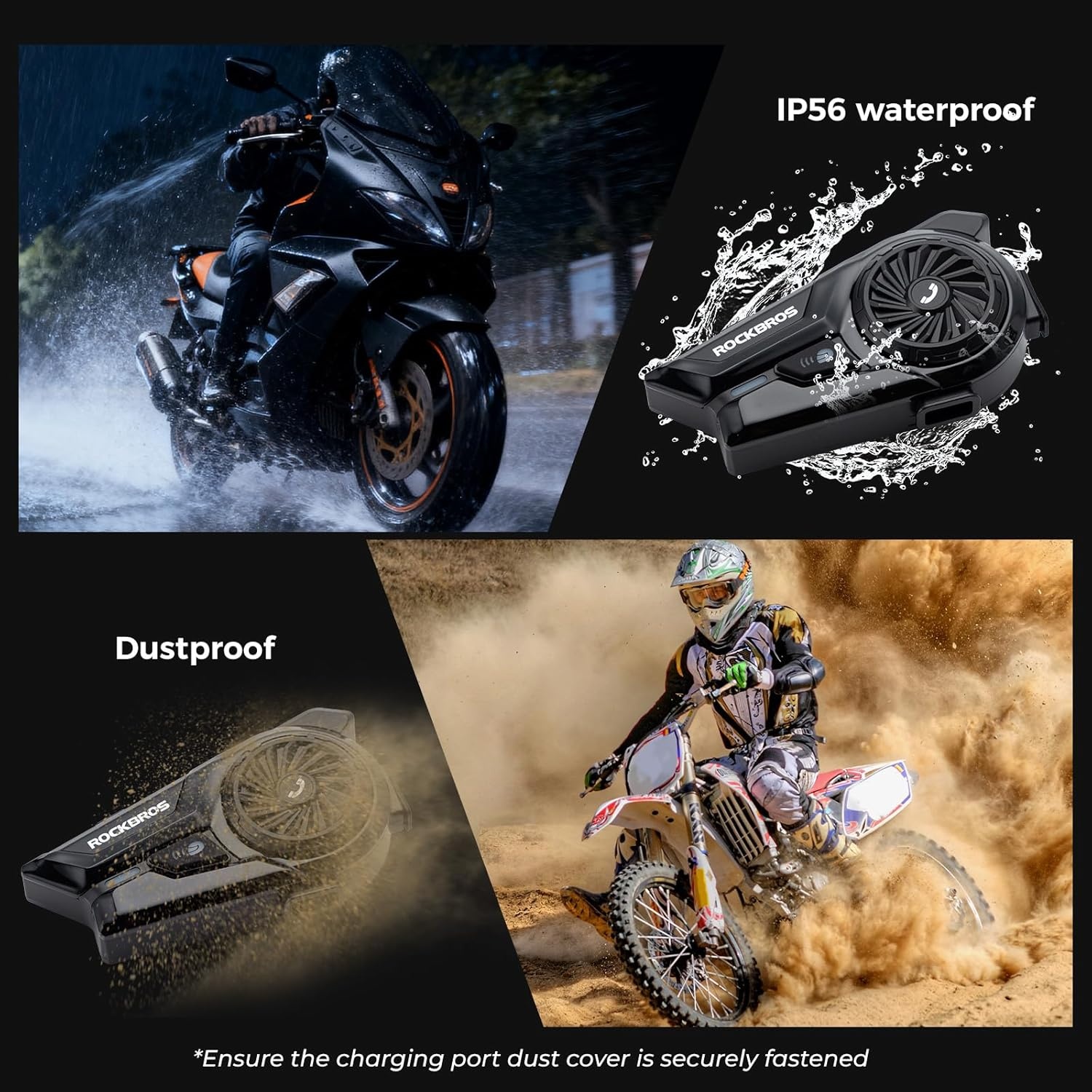imageROCKBROS Bike Motorcycle Helmet Bluetooth Headset R1 Versatile Helmet Fit2Way Bluetooth Communication System for Skiing Snowboarding MTB and Outdoor Cycling Helmet Activities