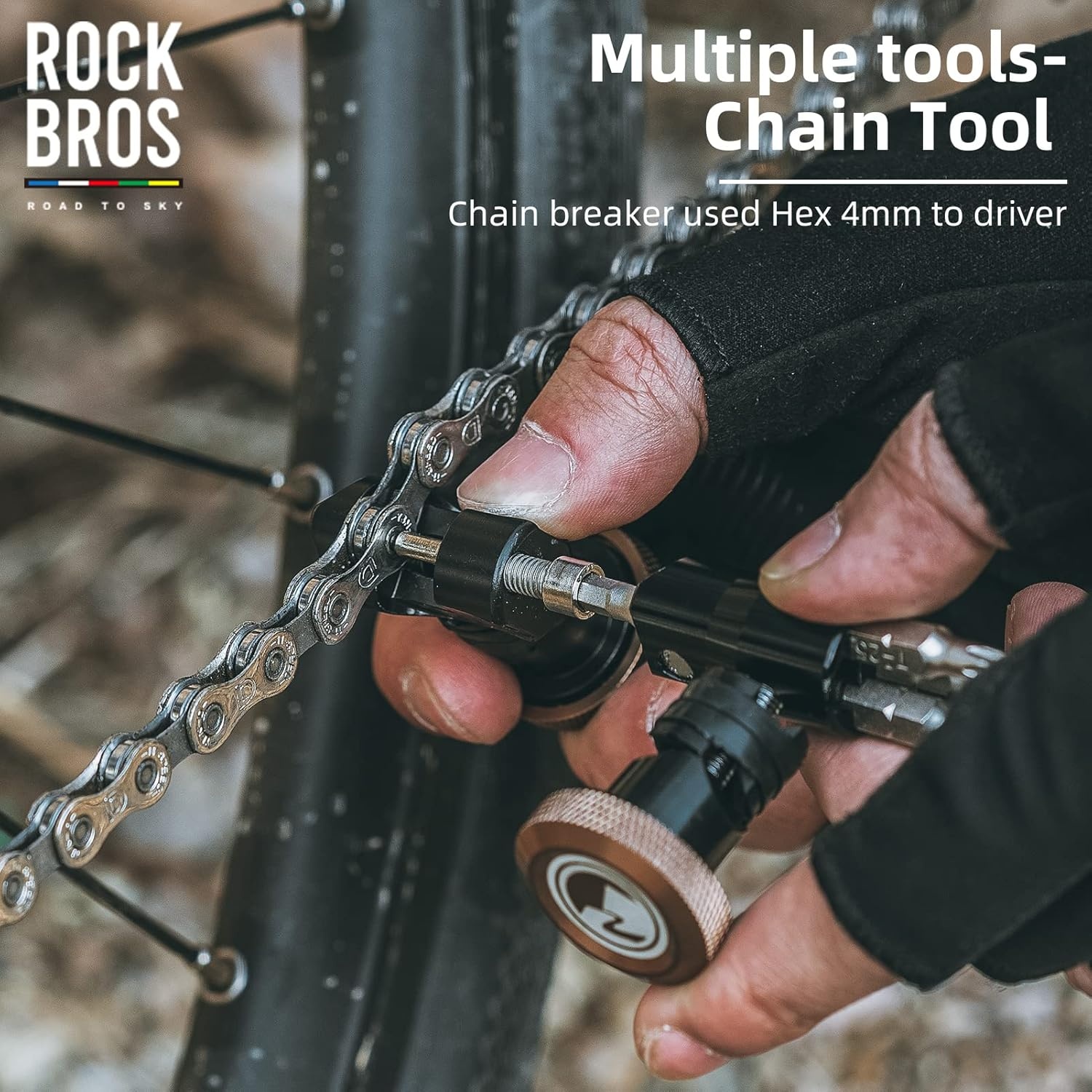 image:imageROCKBROS Bike Multitool Repair Tool Set Includes Chain Tool Torx T25 Hex 345mm Allen Wrench Set Aluminum Handlebar End Plugs for RoadMountain Bikes
