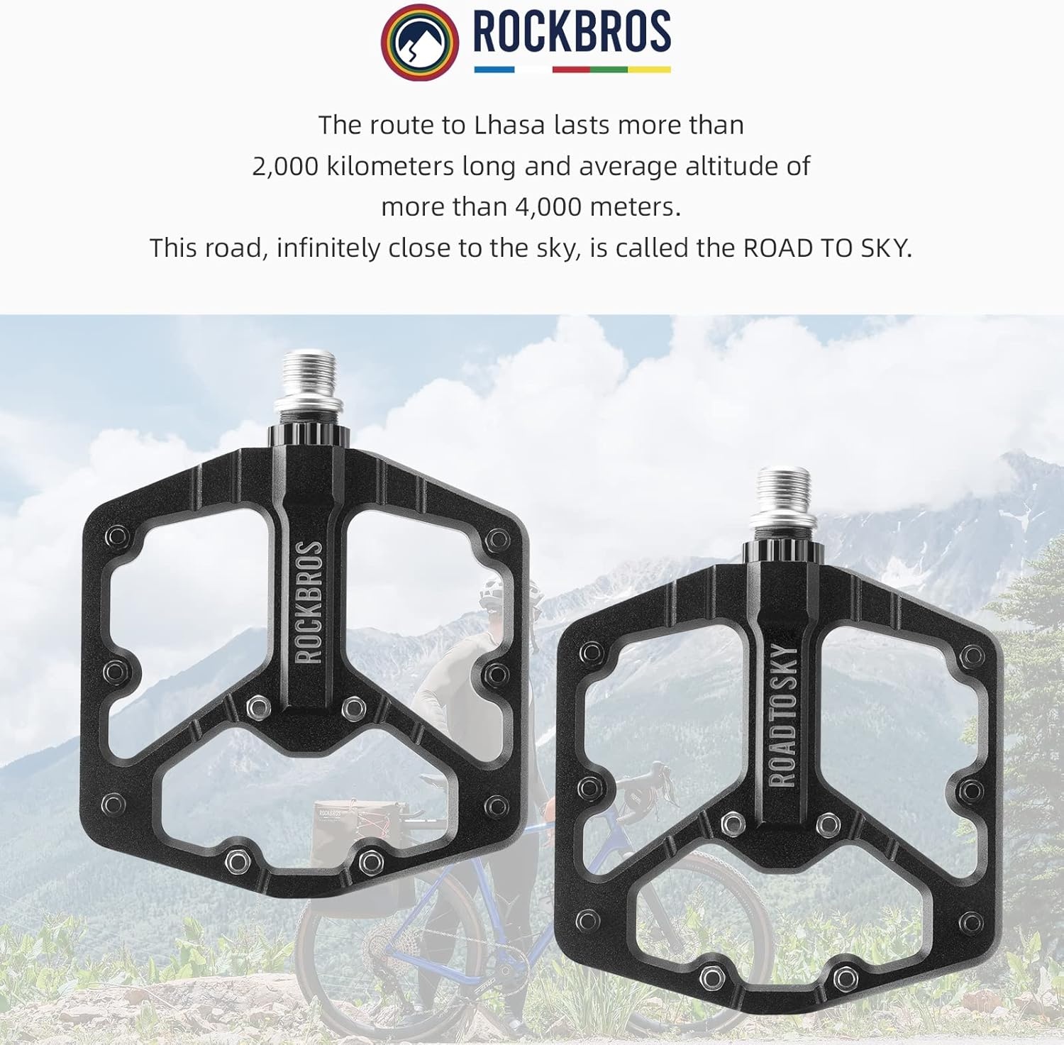 image:imageROCKBROS Mountain Bike Pedals MTB Pedals Flat Bike Pedals Sealed Bearing NonSlip Bicycle Platform Pedals Aluminum Alloy 916 for BMX Road Bike