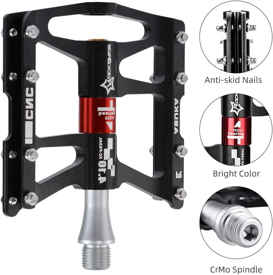 image:imageROCKBROS 4 Bearings Mountain Bike Pedals MTB Padals Platform Flat Bike Pedals Aluminum Alloy 916Black