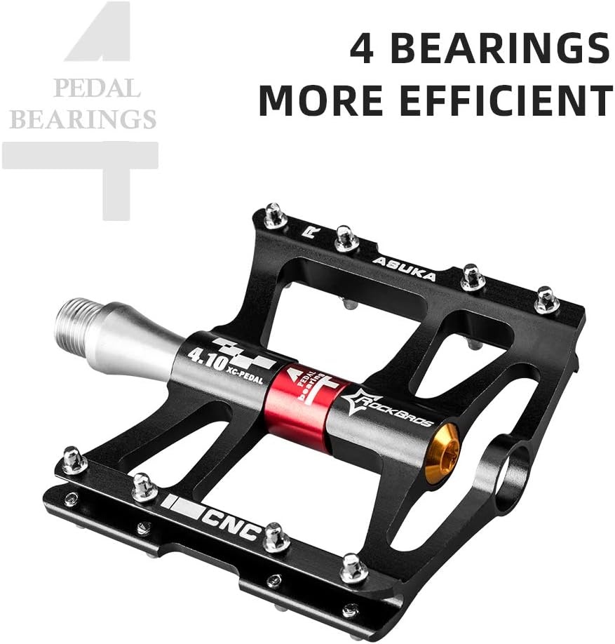 image:imageROCKBROS 4 Bearings Mountain Bike Pedals MTB Padals Platform Flat Bike Pedals Aluminum Alloy 916Black
