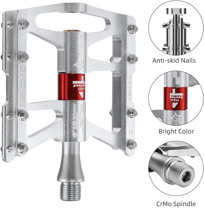 image:imageROCKBROS 4 Bearings Mountain Bike Pedals MTB Padals Platform Flat Bike Pedals Aluminum Alloy 916Silver