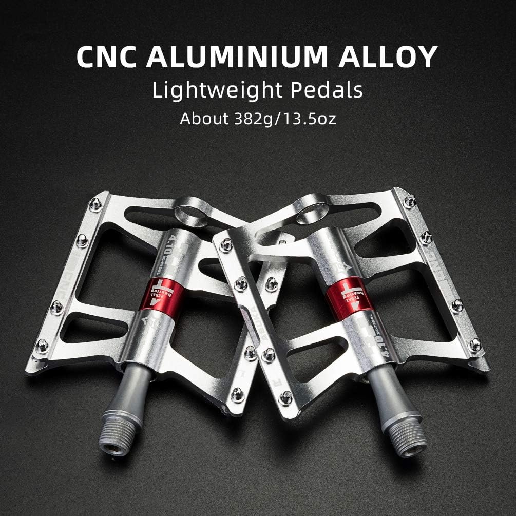 image:imageROCKBROS 4 Bearings Mountain Bike Pedals MTB Padals Platform Flat Bike Pedals Aluminum Alloy 916Silver