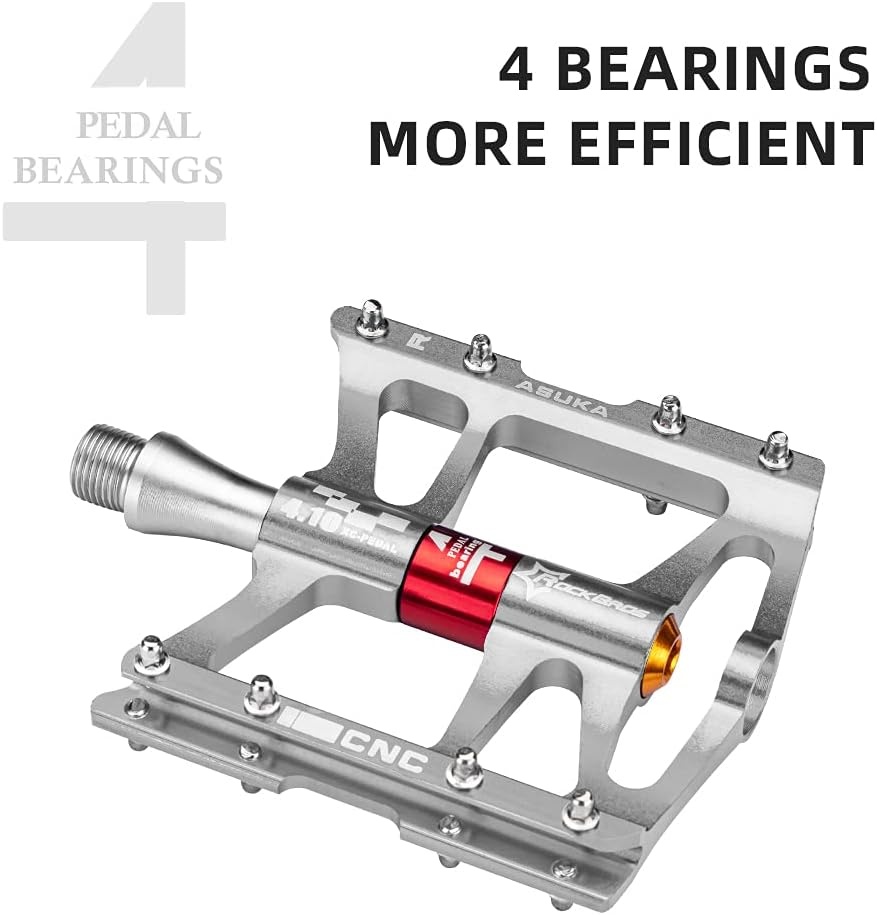 image:imageROCKBROS 4 Bearings Mountain Bike Pedals MTB Padals Platform Flat Bike Pedals Aluminum Alloy 916Silver