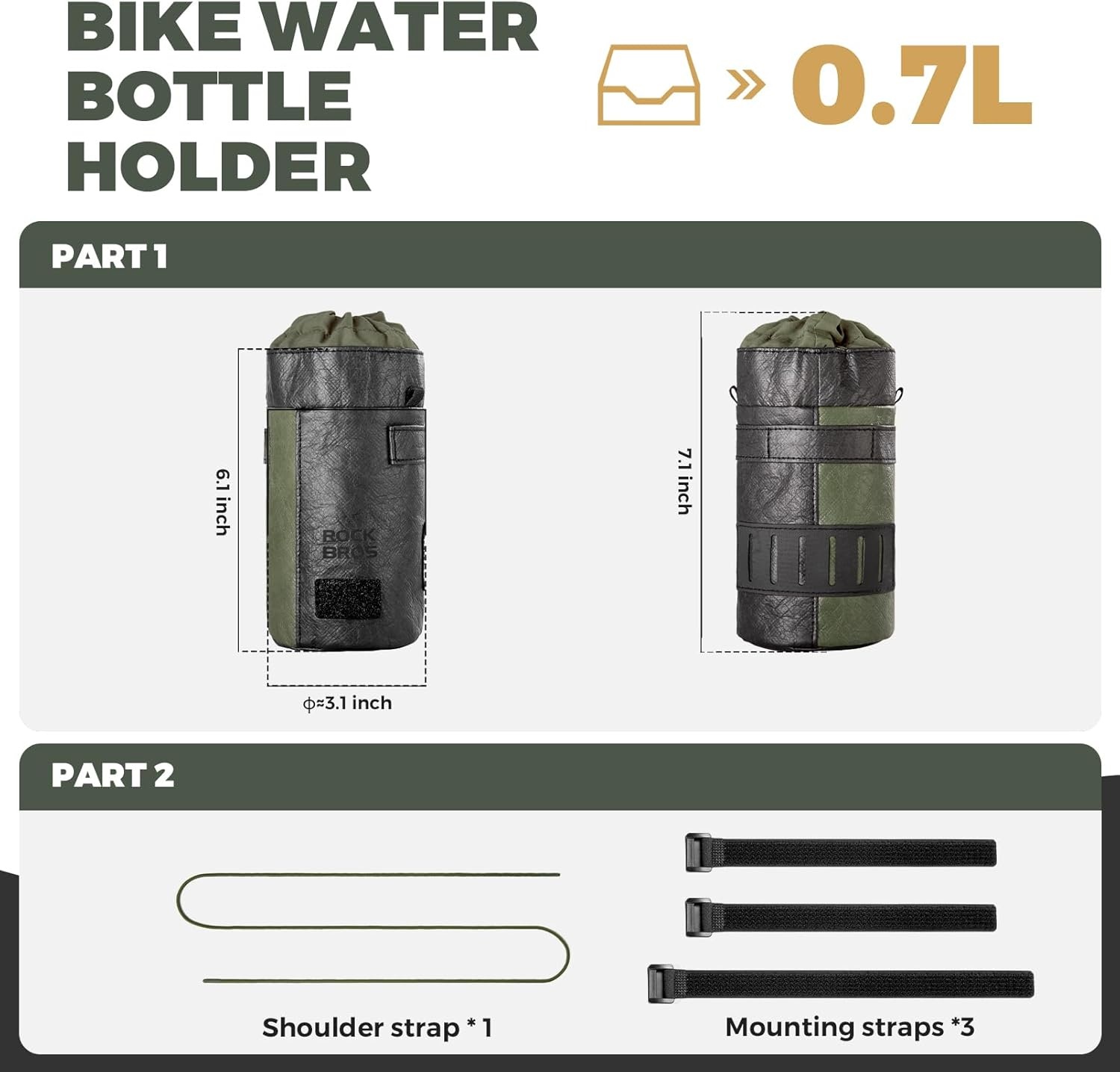 image:imageROCKBROS Bike Water Bottle Holder Bag Handlebar Bike Stem Bag HandsFree MultiStrap Mount UltraLight Bike Cup Holder