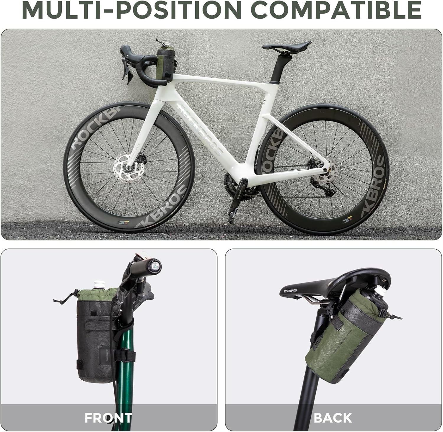 image:imageROCKBROS Bike Water Bottle Holder Bag Handlebar Bike Stem Bag HandsFree MultiStrap Mount UltraLight Bike Cup Holder