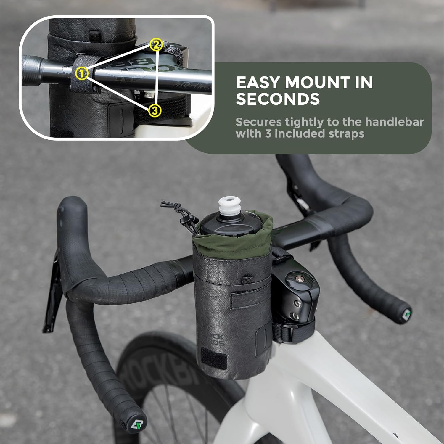 image:imageROCKBROS Bike Water Bottle Holder Bag Handlebar Bike Stem Bag HandsFree MultiStrap Mount UltraLight Bike Cup Holder