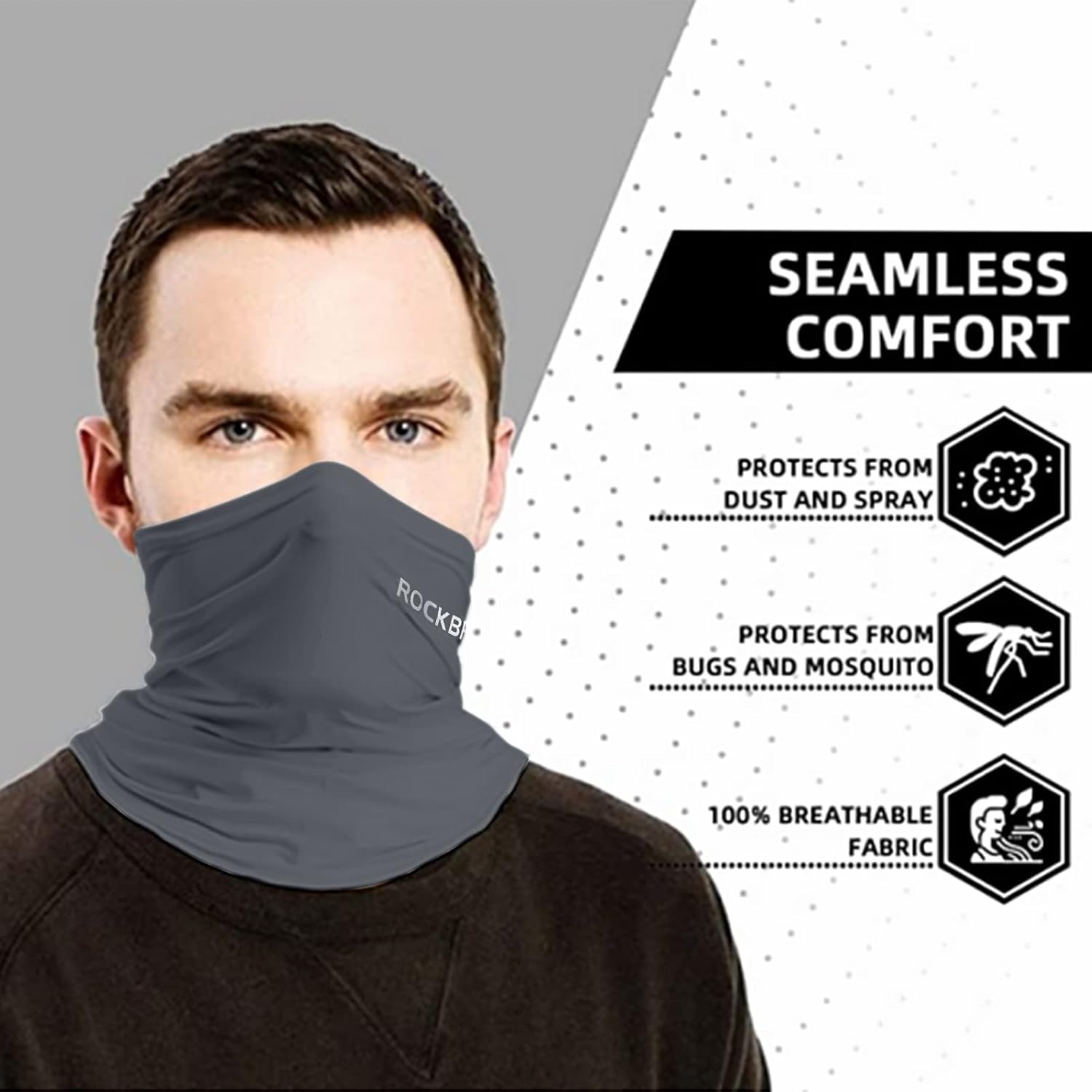 image:imageROCKBROS Cooling Neck Gaiter Bandana Face Mask for Men Neck Gaiters Summer Half Face Scarf Cover Sun UV ProtectionDark Gray