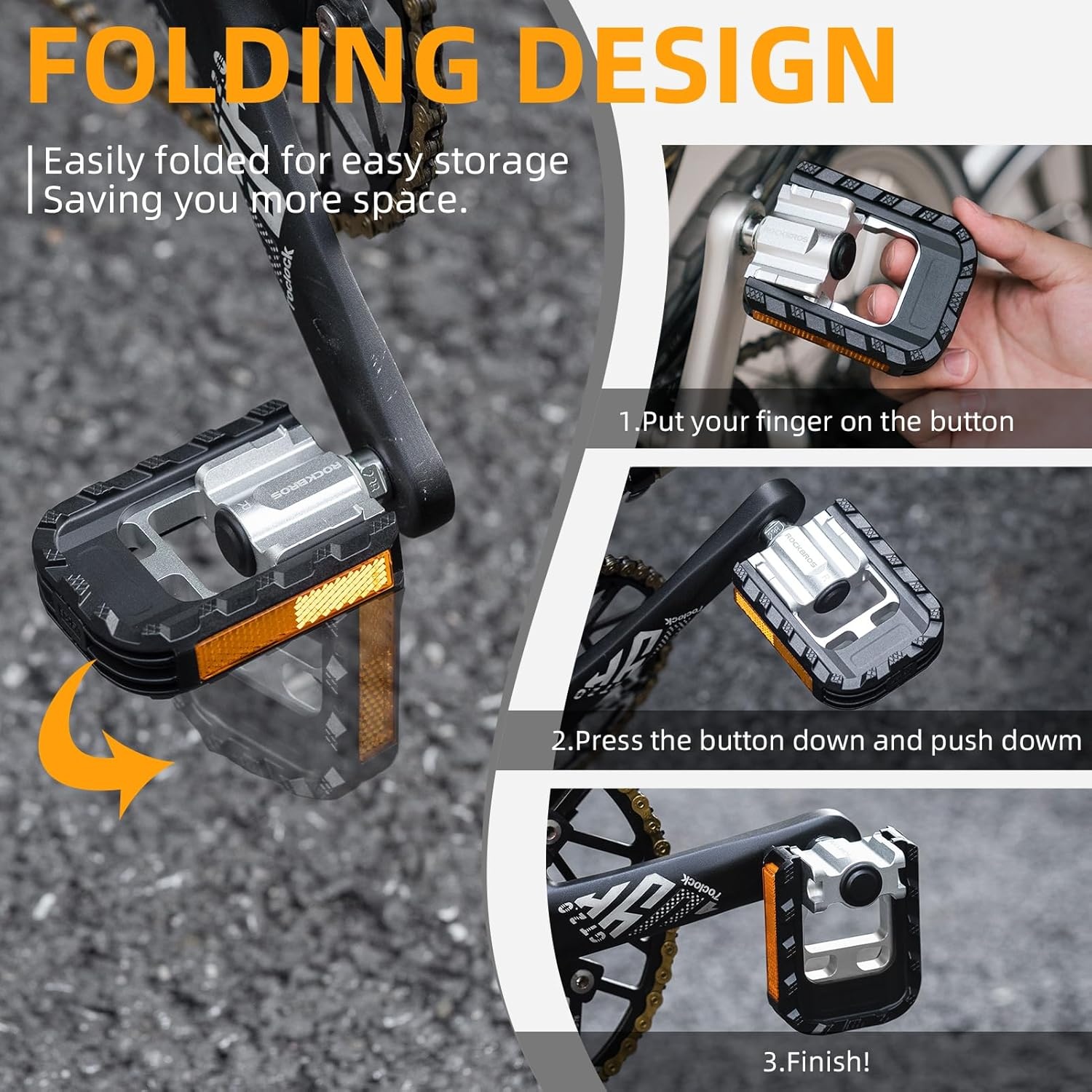 image:imageROCKBROS Folding Bike Pedals Aluminum Alloy Foldable Bicycle Pedals 916 Inch Lightweight with Reflective StripsampNon Slip for Folding Bike Electric Bike