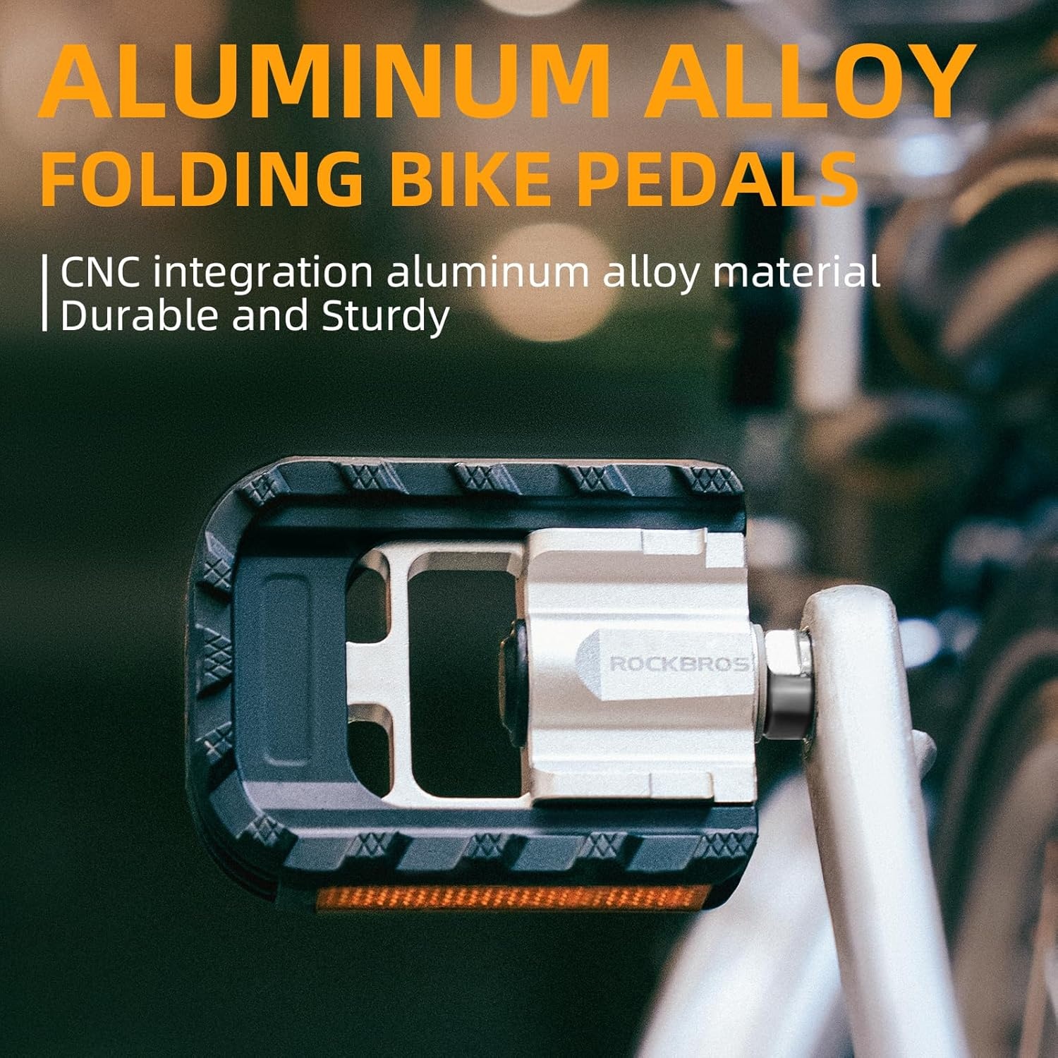 image:imageROCKBROS Folding Bike Pedals Aluminum Alloy Foldable Bicycle Pedals 916 Inch Lightweight with Reflective StripsampNon Slip for Folding Bike Electric Bike