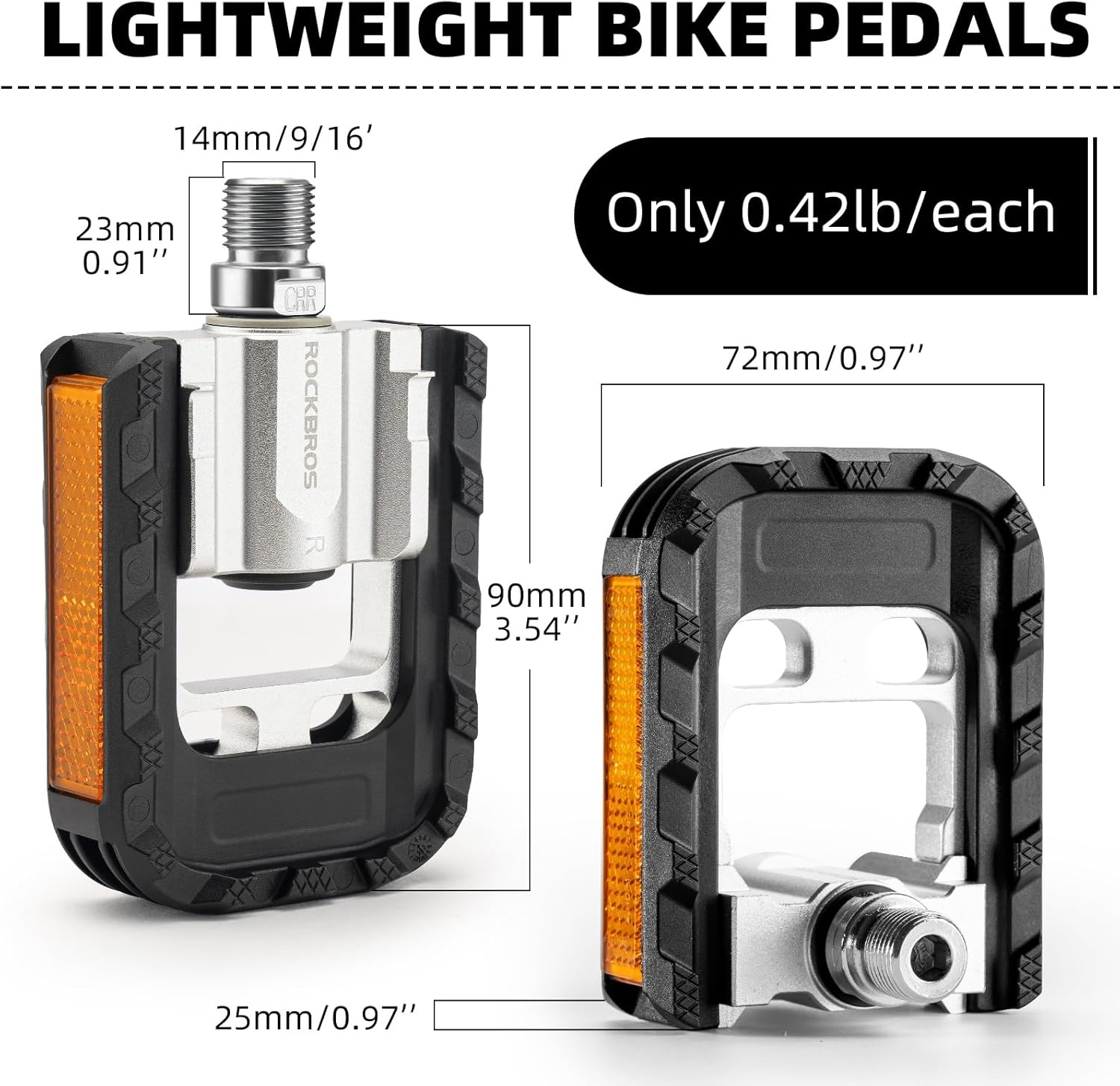 image:imageROCKBROS Folding Bike Pedals Aluminum Alloy Foldable Bicycle Pedals 916 Inch Lightweight with Reflective StripsampNon Slip for Folding Bike Electric Bike
