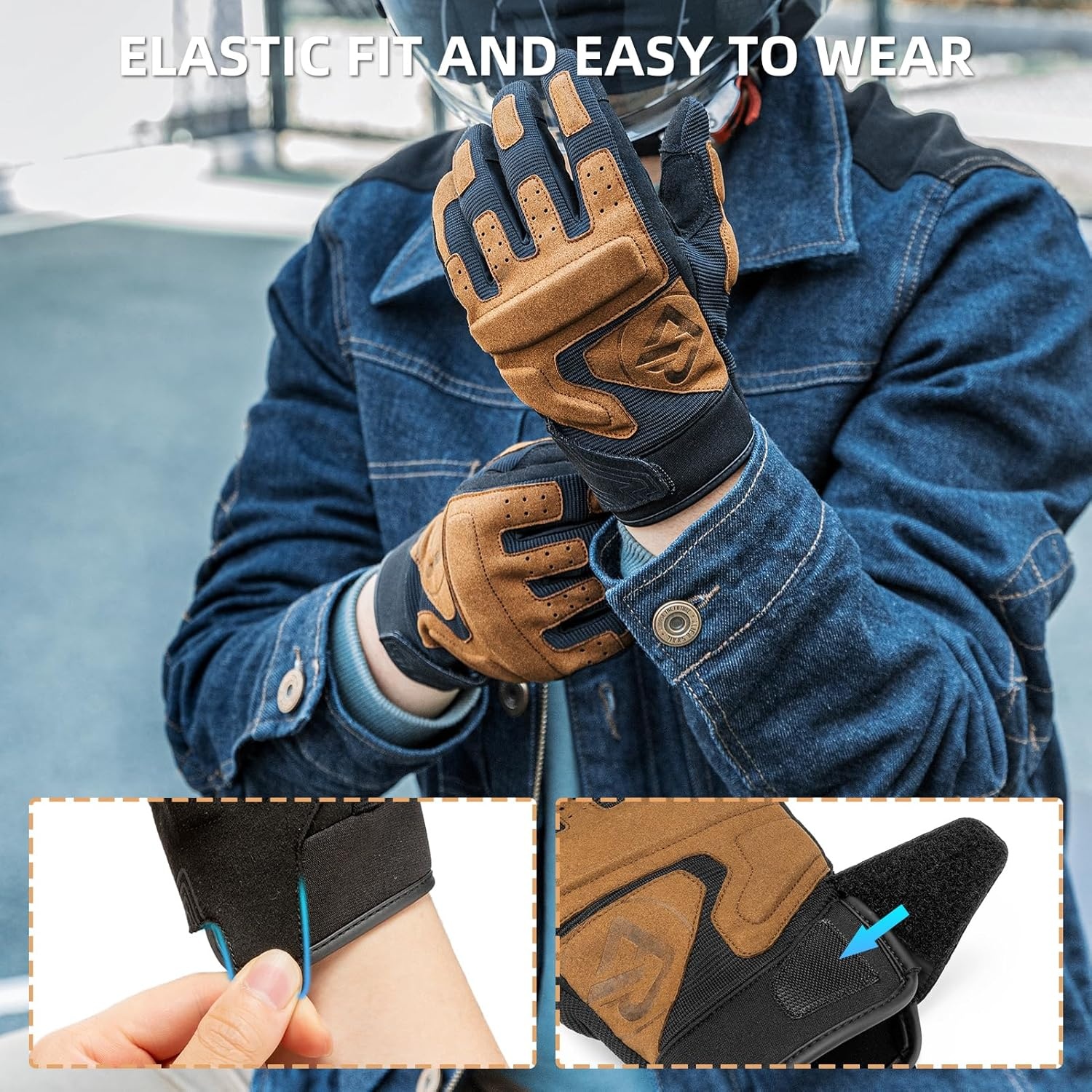 image:imageROCKBROS Mens Brown Cycling Motocross Bike Gloves Touch Screen Full Finger ShockAbsorbing Breathable Abrasion Resistantgray