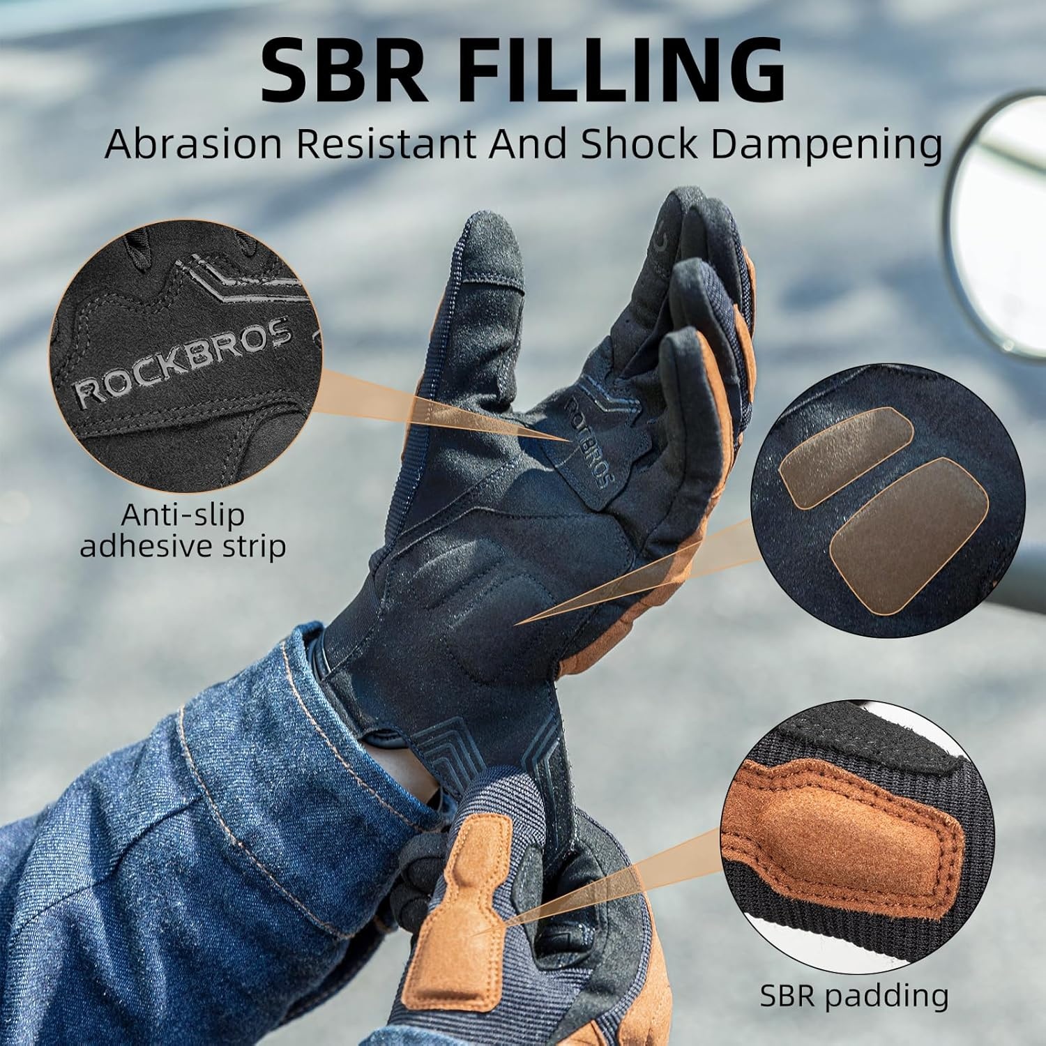 image:imageROCKBROS Mens Brown Cycling Motocross Bike Gloves Touch Screen Full Finger ShockAbsorbing Breathable Abrasion Resistantgray
