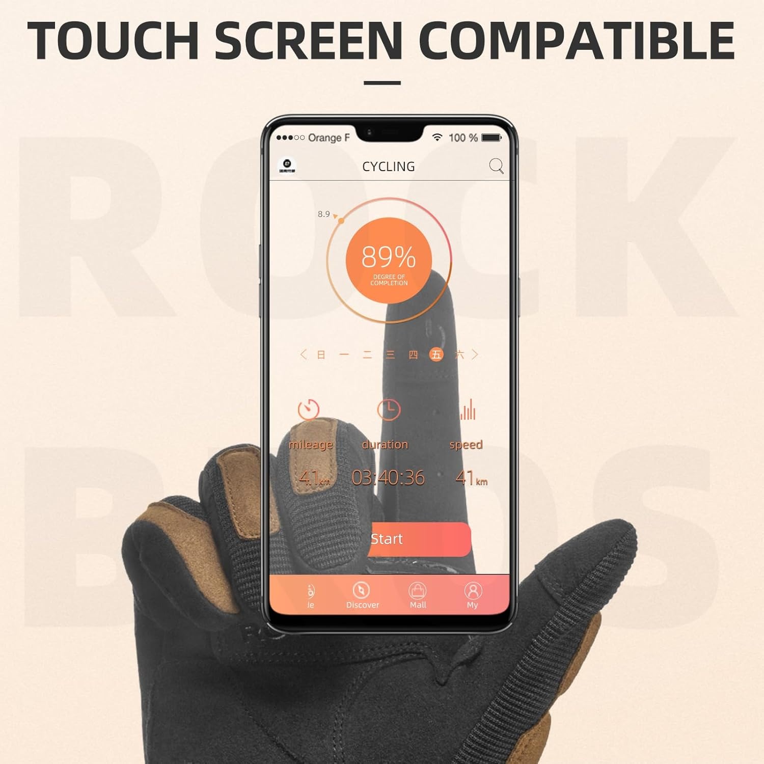 image:imageROCKBROS Mens Brown Cycling Motocross Bike Gloves Touch Screen Full Finger ShockAbsorbing Breathable Abrasion Resistantgray