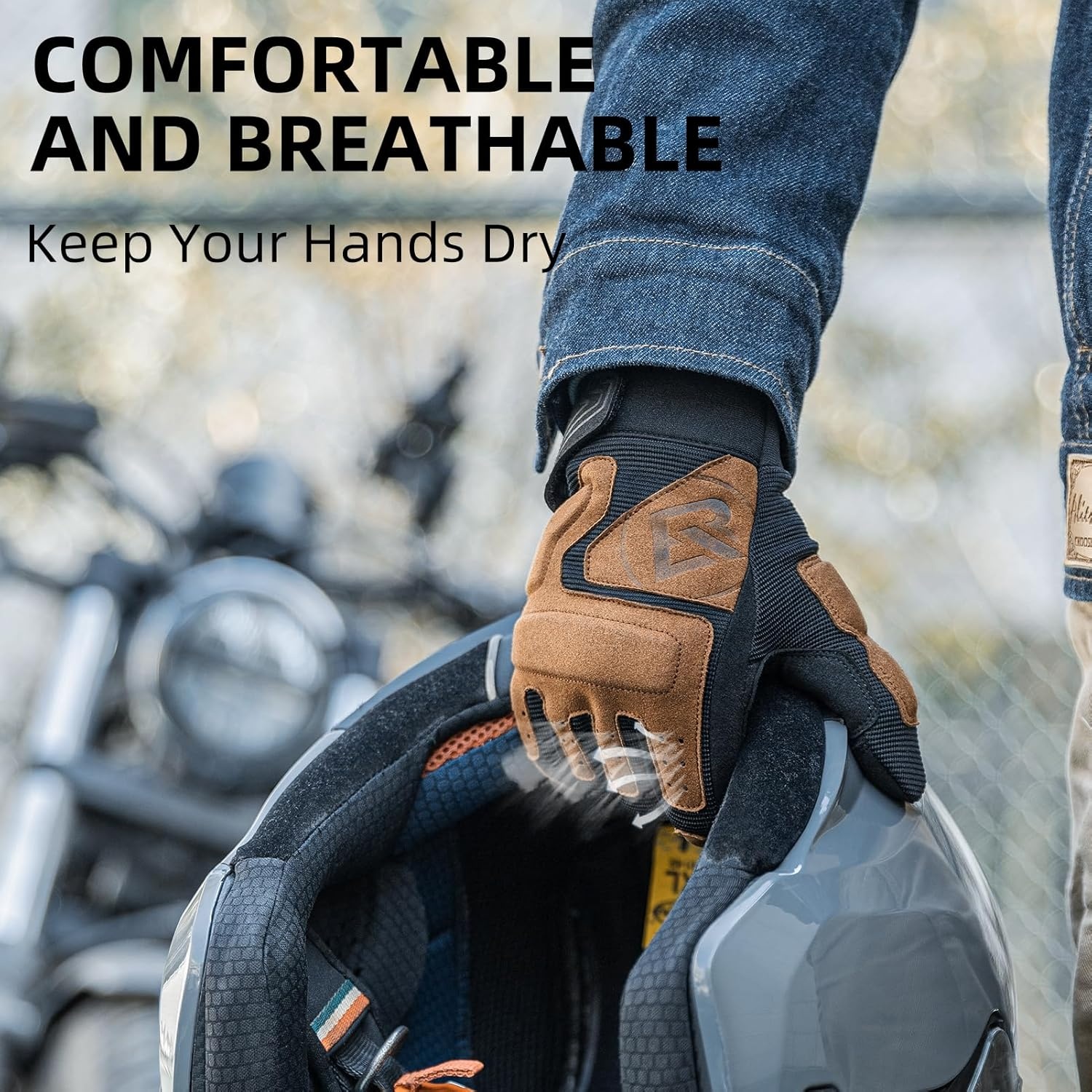 image:imageROCKBROS Mens Brown Cycling Motocross Bike Gloves Touch Screen Full Finger ShockAbsorbing Breathable Abrasion Resistantgray