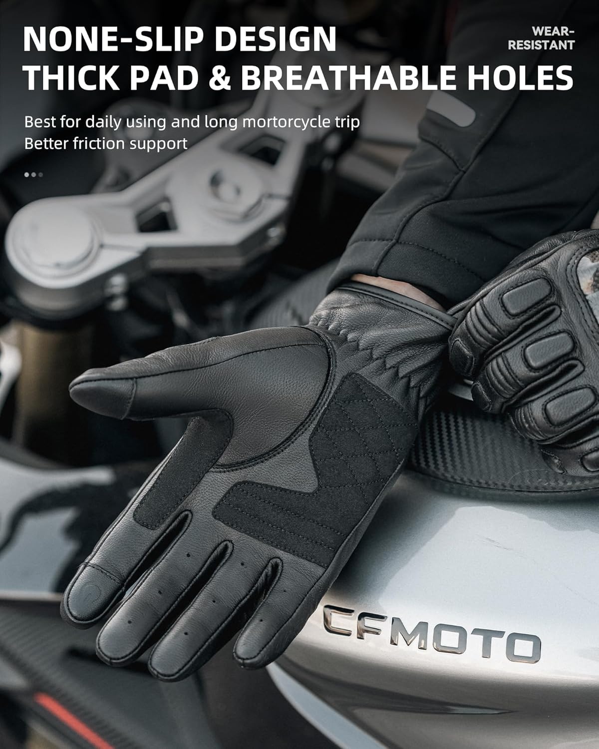 image:imageROCKBROS Motorcycle amp Mountain Bike Gloves for Men Women Goatskin Bicycle Gloves Breathable Carbon Fiber Protection Sensitive Finger MTB Gloves for Dirt Bike Climbing RacingSkiingWork