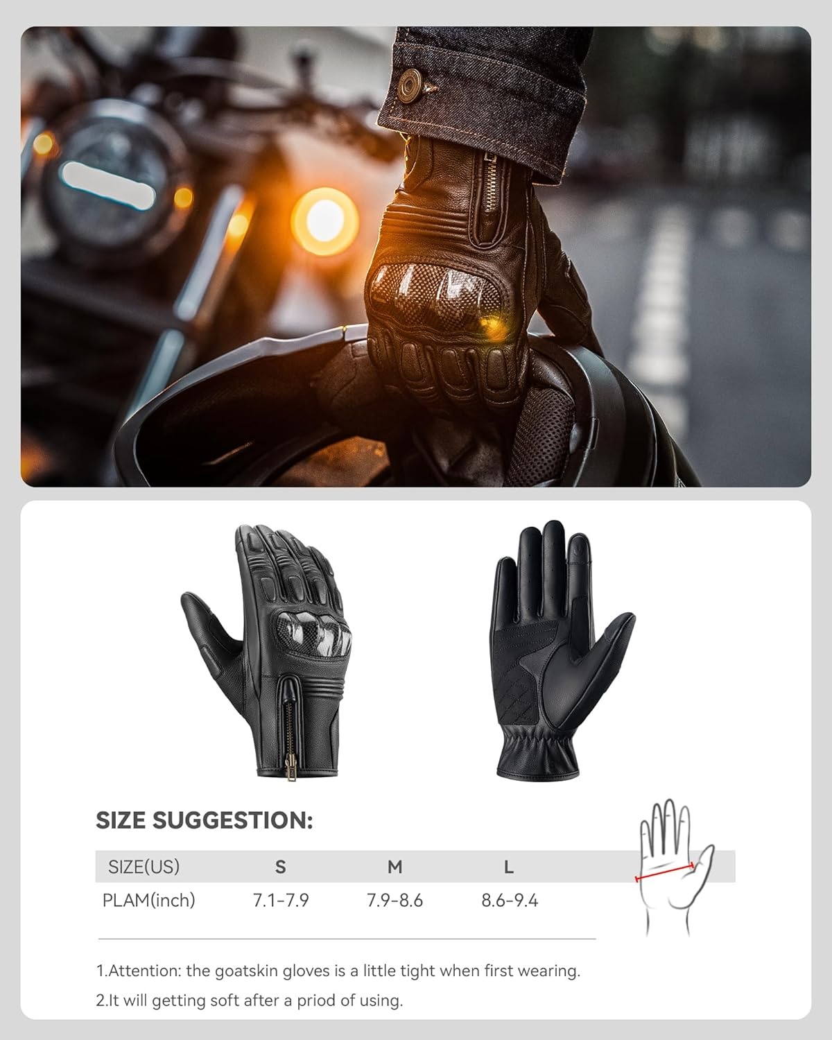 image:imageROCKBROS Motorcycle amp Mountain Bike Gloves for Men Women Goatskin Bicycle Gloves Breathable Carbon Fiber Protection Sensitive Finger MTB Gloves for Dirt Bike Climbing RacingSkiingWork