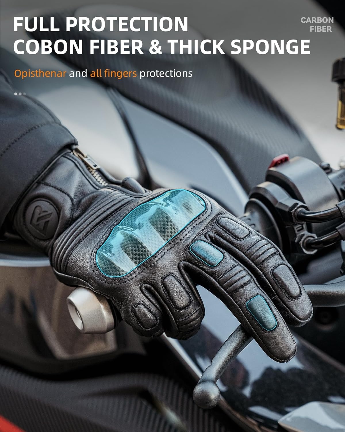 image:imageROCKBROS Motorcycle amp Mountain Bike Gloves for Men Women Goatskin Bicycle Gloves Breathable Carbon Fiber Protection Sensitive Finger MTB Gloves for Dirt Bike Climbing RacingSkiingWork