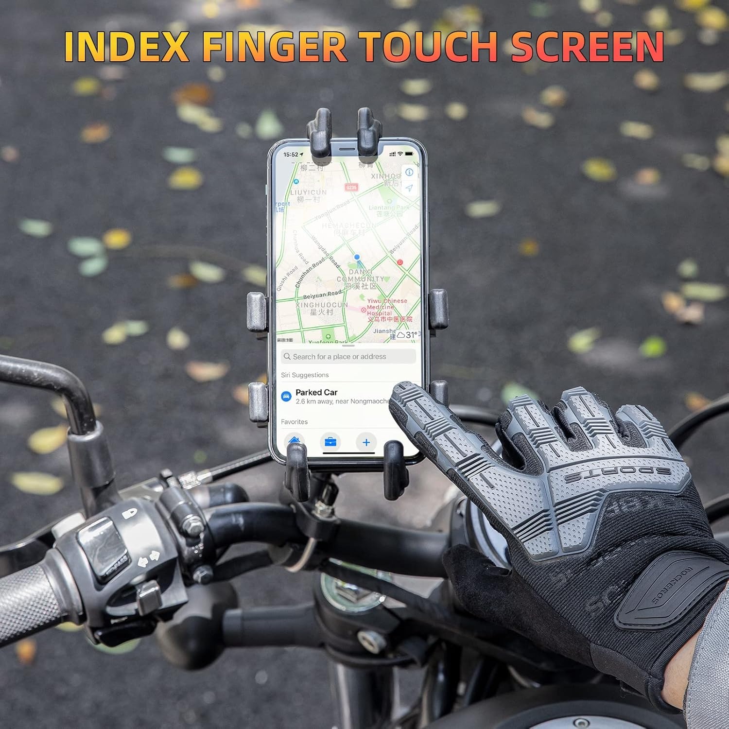 image:imageROCKBROS Mountain Bike Gloves with Gel Pad Touch Screen Knuckle Protection for BMX MX ATV MTB Racing Blackblack