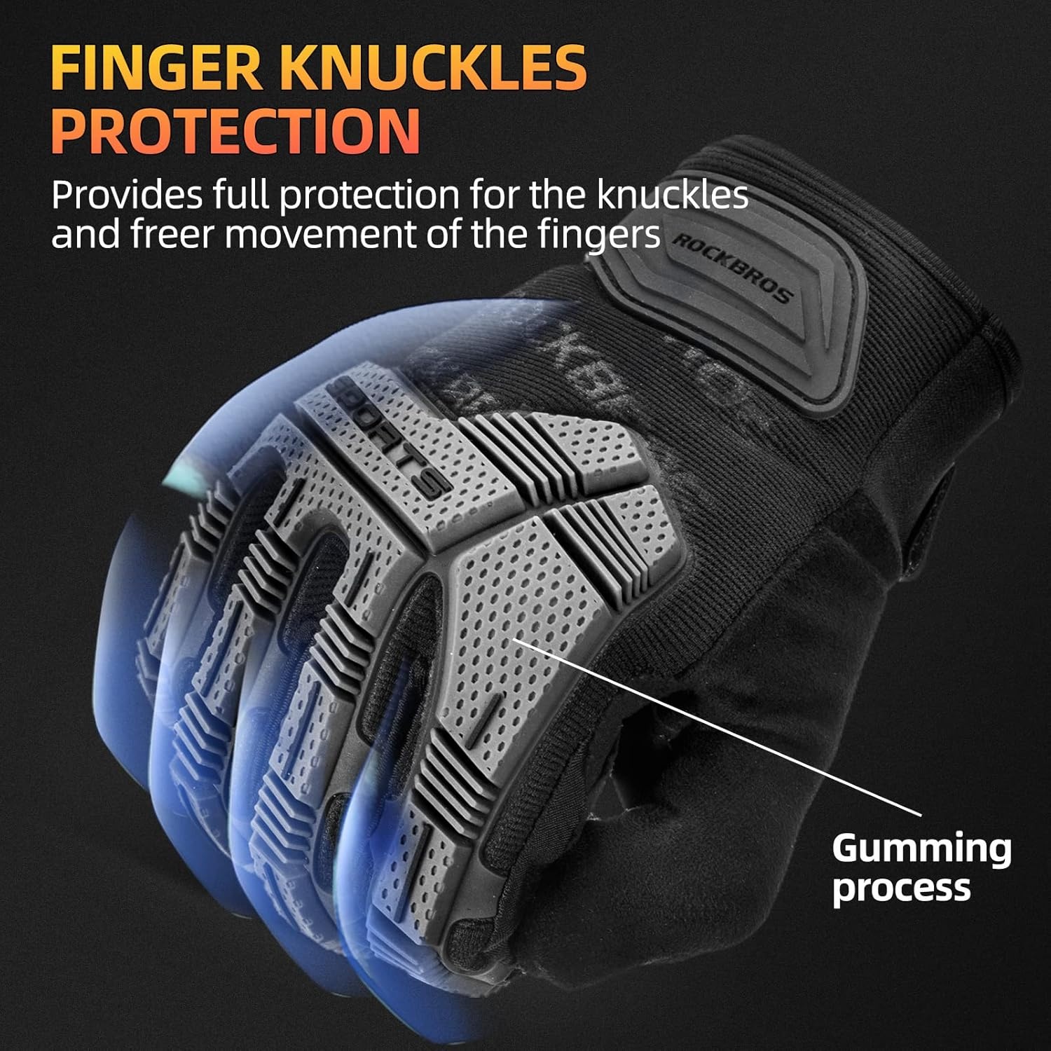 image:imageROCKBROS Mountain Bike Gloves with Gel Pad Touch Screen Knuckle Protection for BMX MX ATV MTB Racing Blackblack