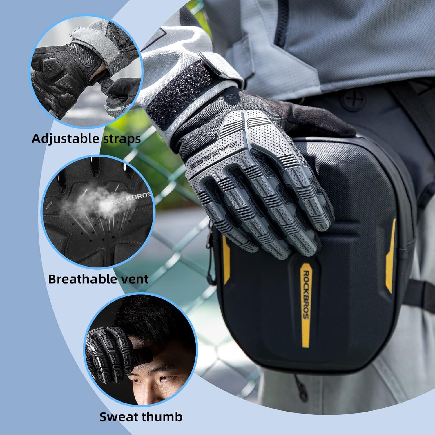 image:imageROCKBROS Mountain Bike Gloves with Gel Pad Touch Screen Knuckle Protection for BMX MX ATV MTB Racing Blackblack