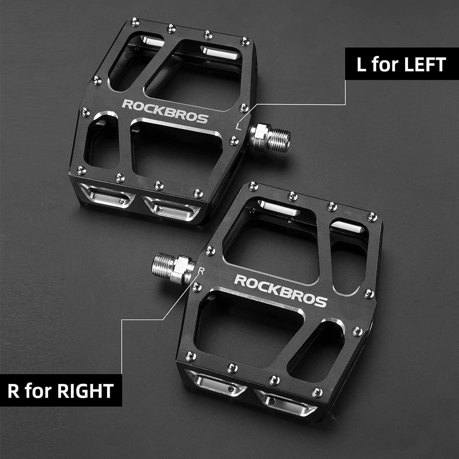 image:imageROCKBROS Mountain Bike Pedals MTB Pedal Aluminum Bicycle Wide Platform Flat Pedals 916 Cycling Sealed Bearing Pedals for Road Mountain BMX MTB Bike