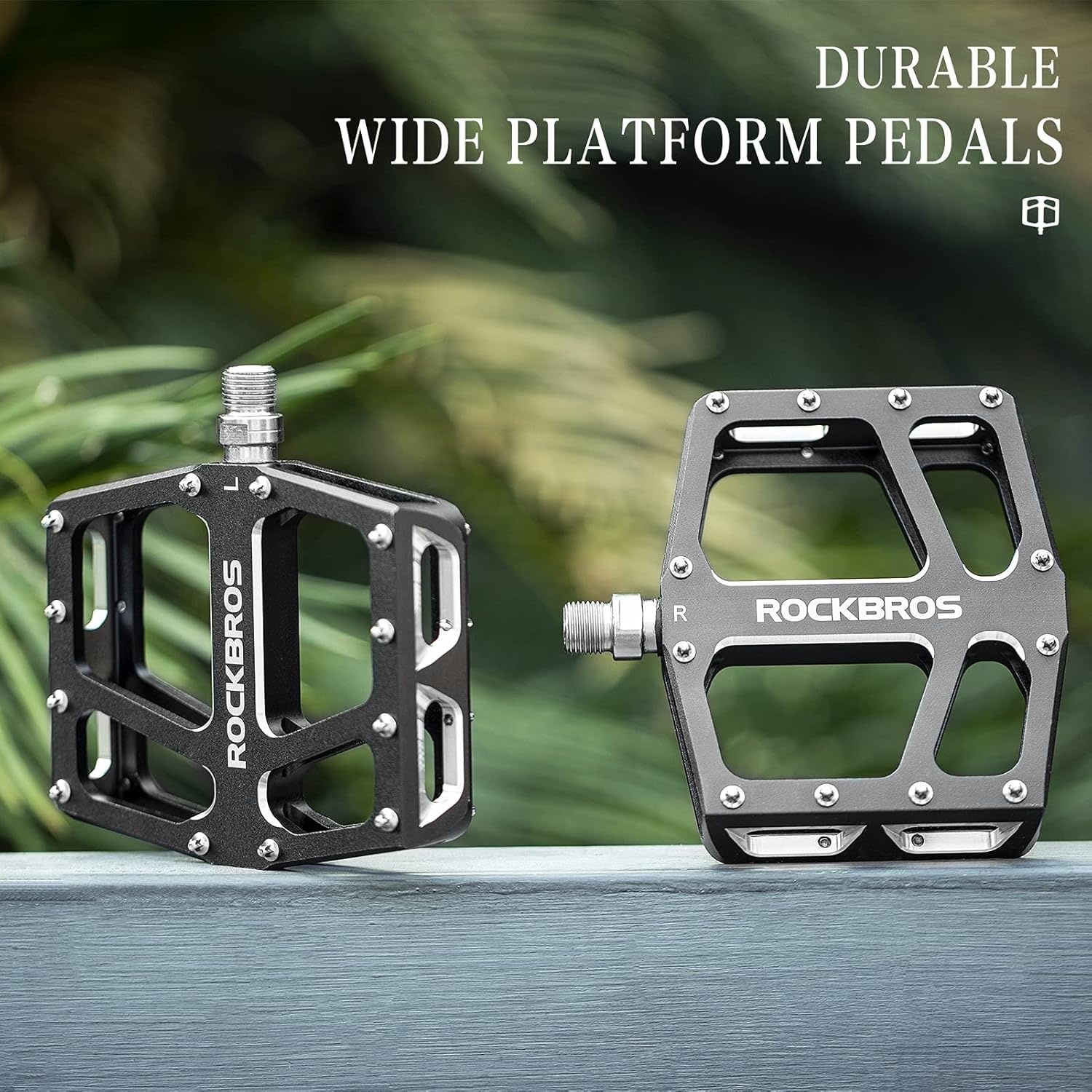 image:imageROCKBROS Mountain Bike Pedals MTB Pedal Aluminum Bicycle Wide Platform Flat Pedals 916 Cycling Sealed Bearing Pedals for Road Mountain BMX MTB Bike