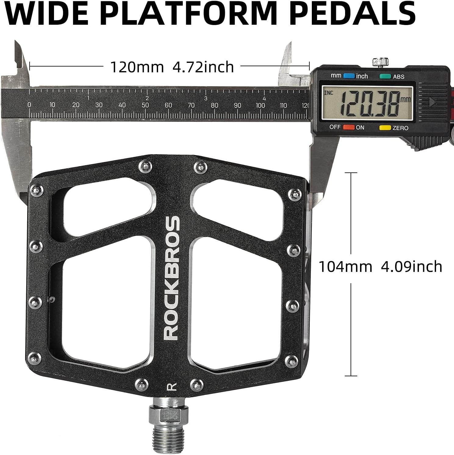 image:imageROCKBROS Mountain Bike Pedals MTB Pedal Aluminum Bicycle Wide Platform Flat Pedals 916 Cycling Sealed Bearing Pedals for Road Mountain BMX MTB Bike
